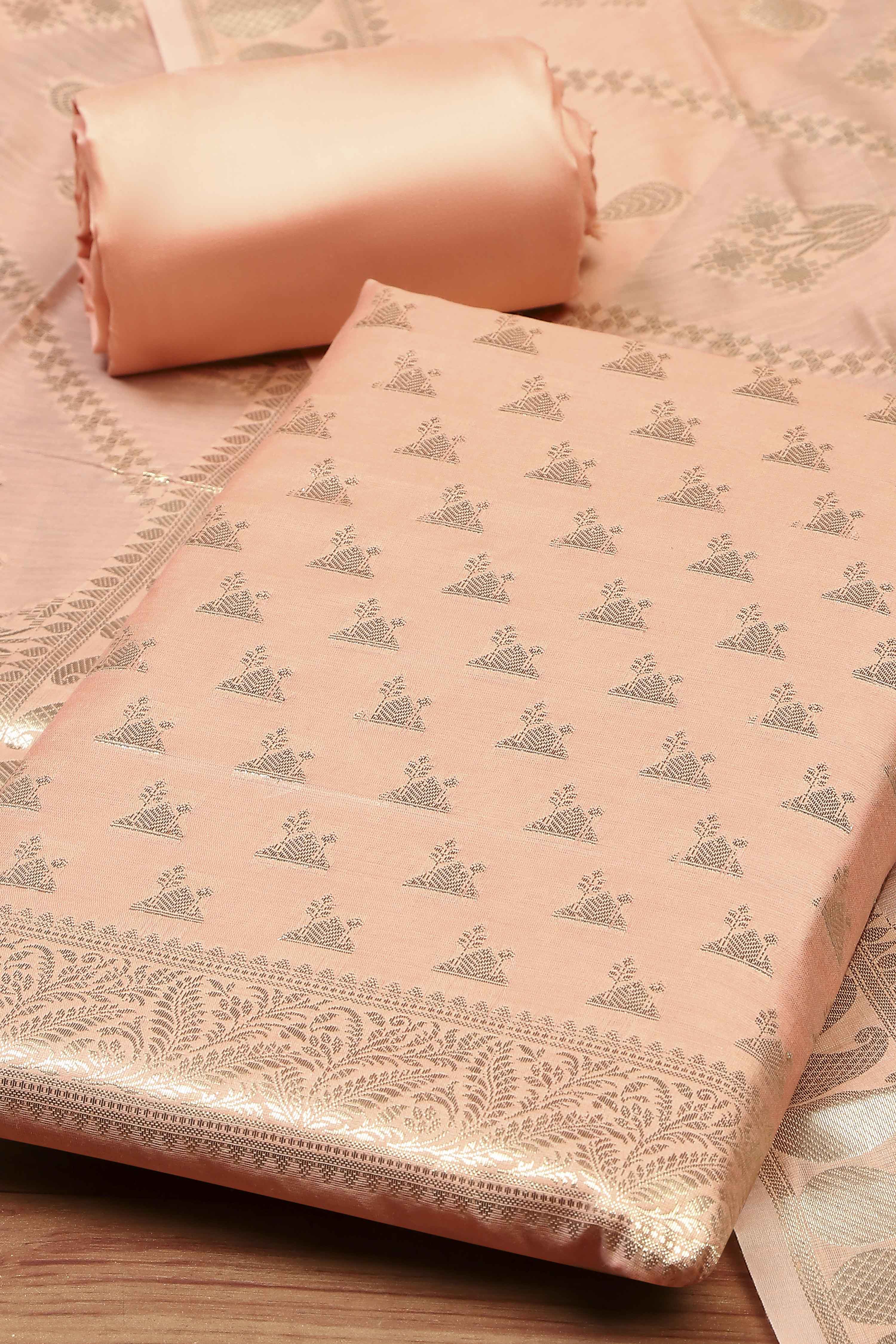 Blue Poly Silk Banarasi Unstitched Suit Set image number 1