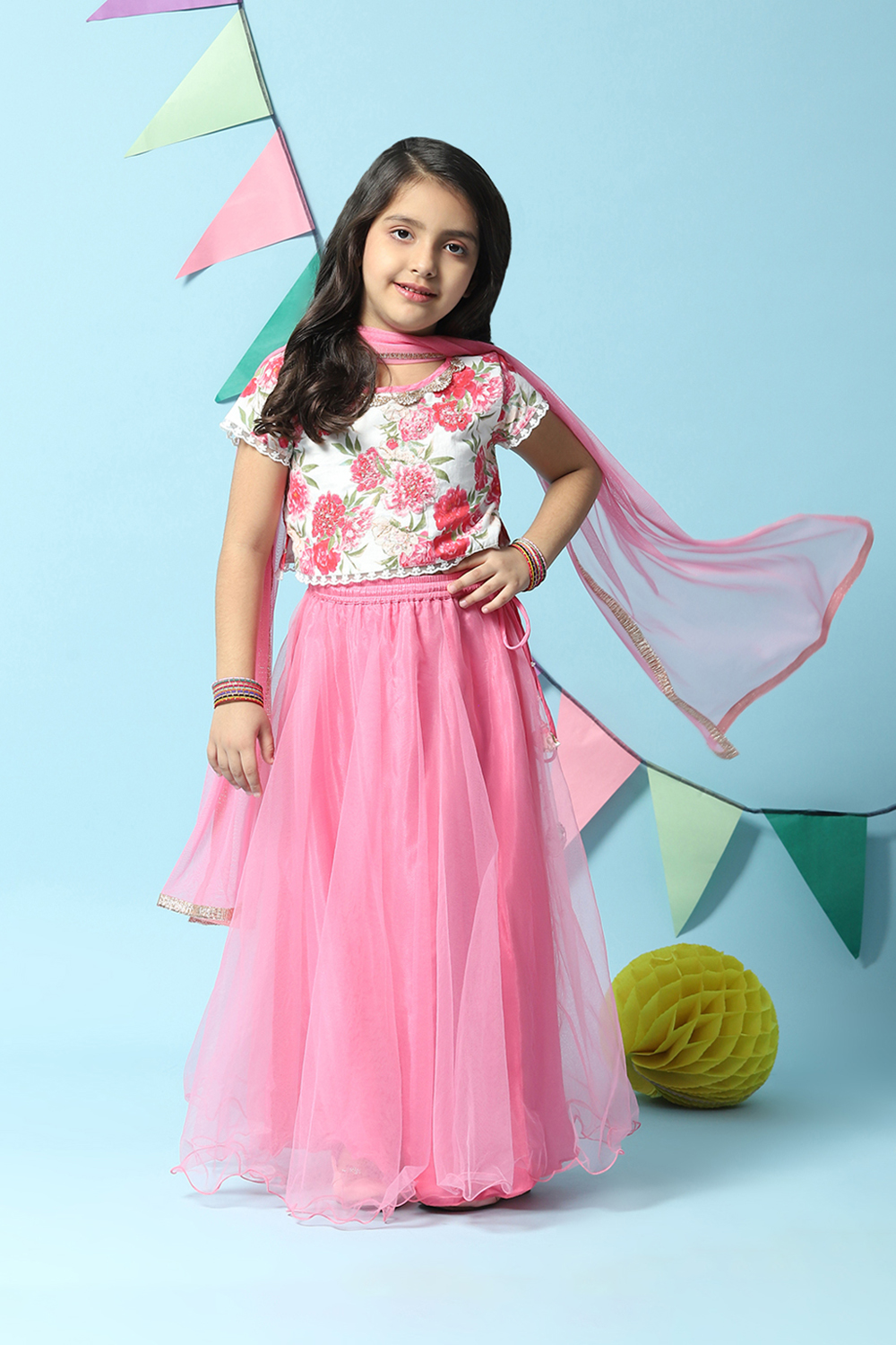 Pink Cotton Short Top Lehenga Set image number 7