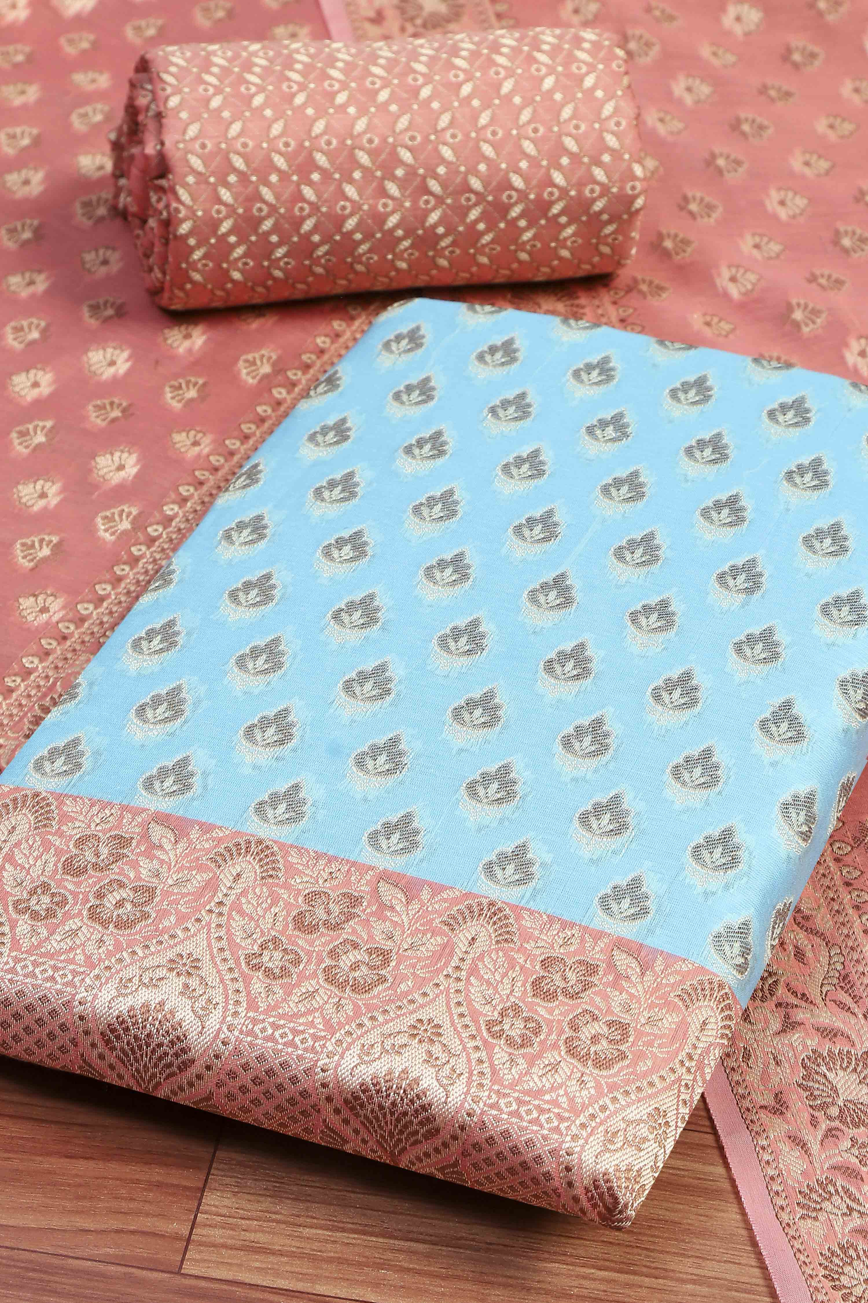 Mustard Poly Cotton Banarasi Unstitched Suit Set image number 1