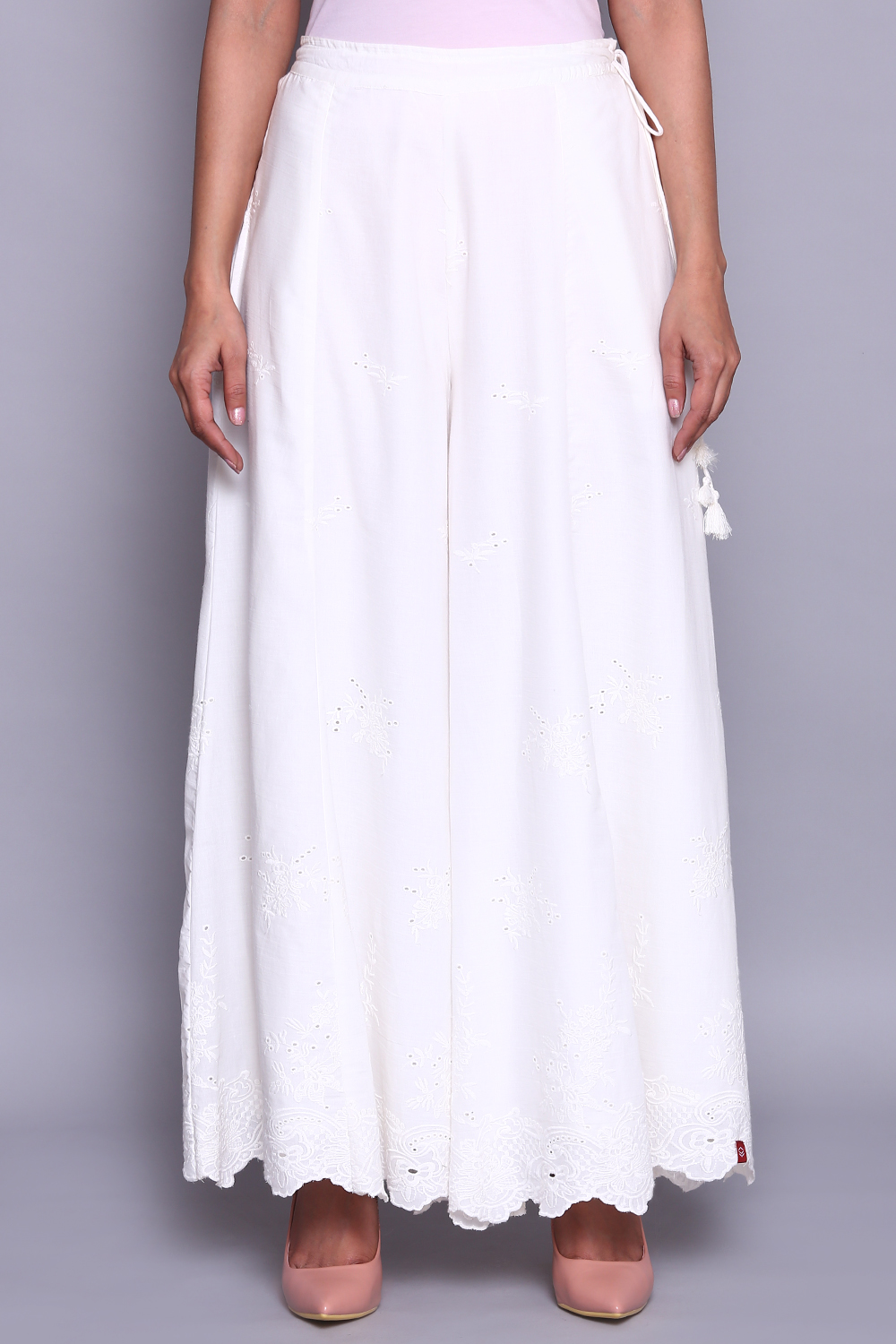 White Cotton Flared Palazzo Pants image number 2