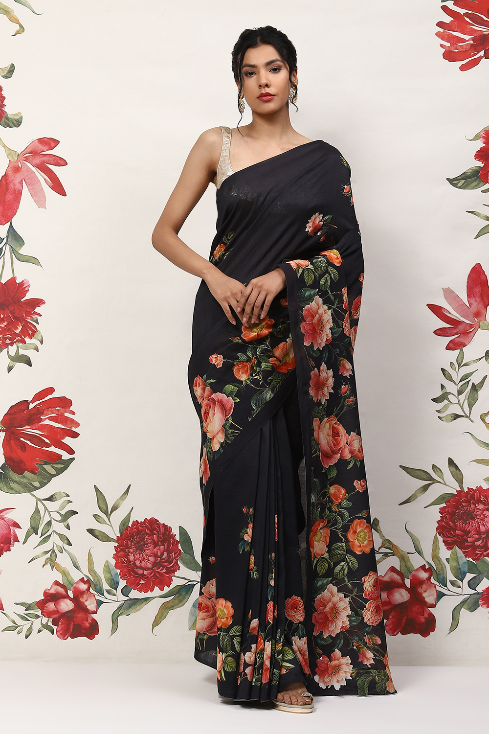 Black Cotton Blend Saree image number 5