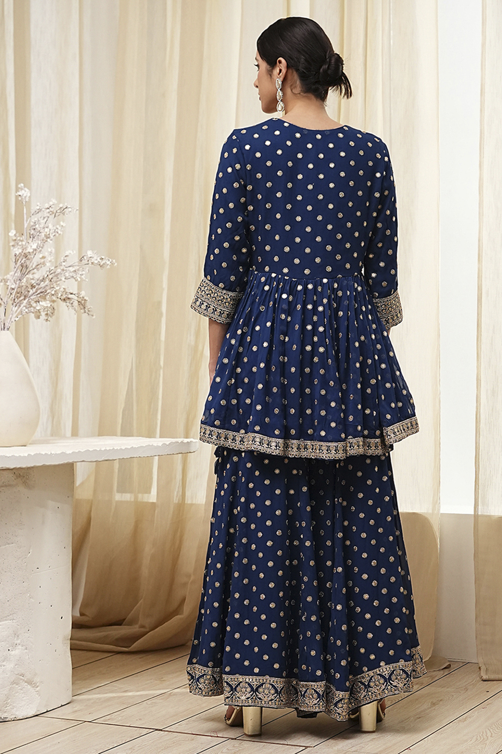 Ivory Georgette Embroidered Peplum Suit Set image number 4