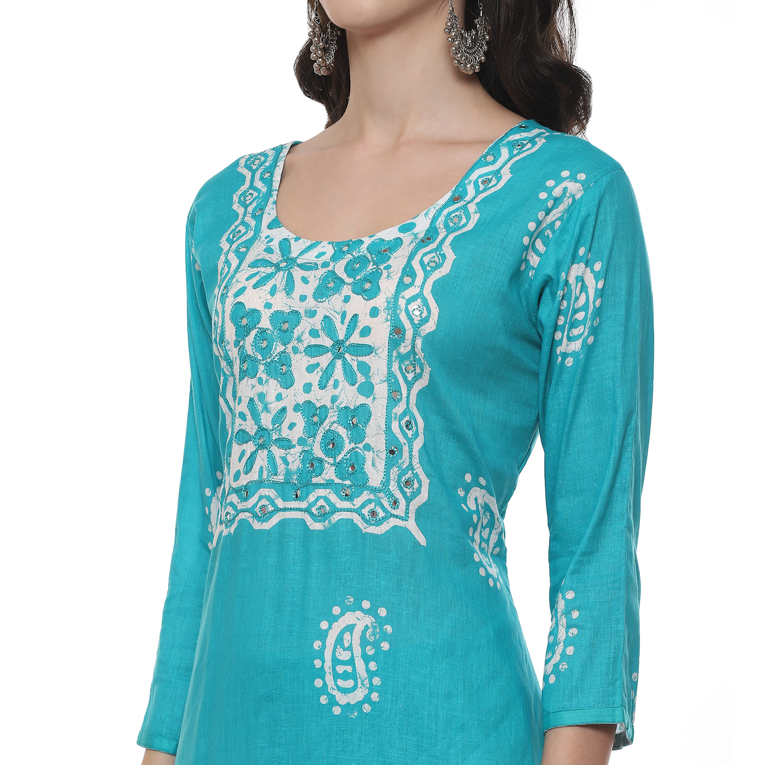 Blue Cotton Blend Unstitched Suit Set image number 2