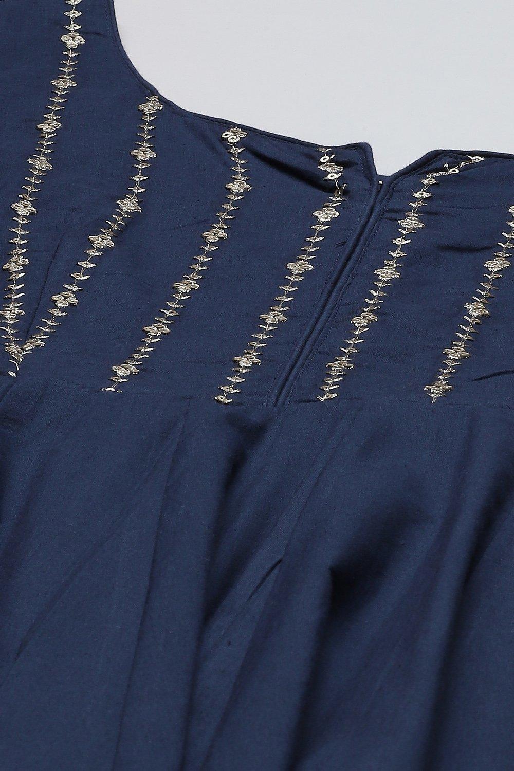 Navy Blue Embroidred Cotton Anarkali Suit Set image number 1