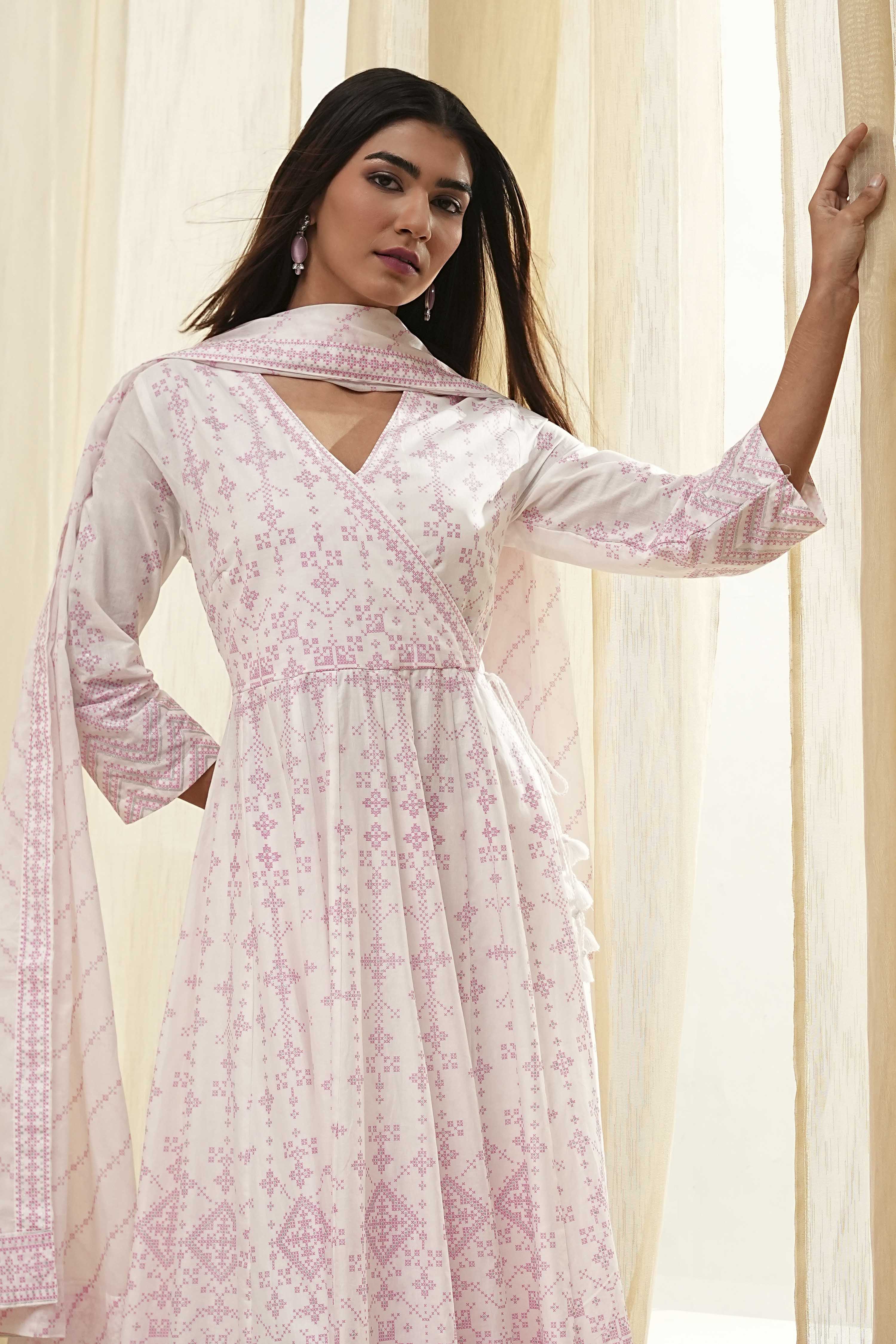 Pink Cotton Anarkali Suit Set image number 7