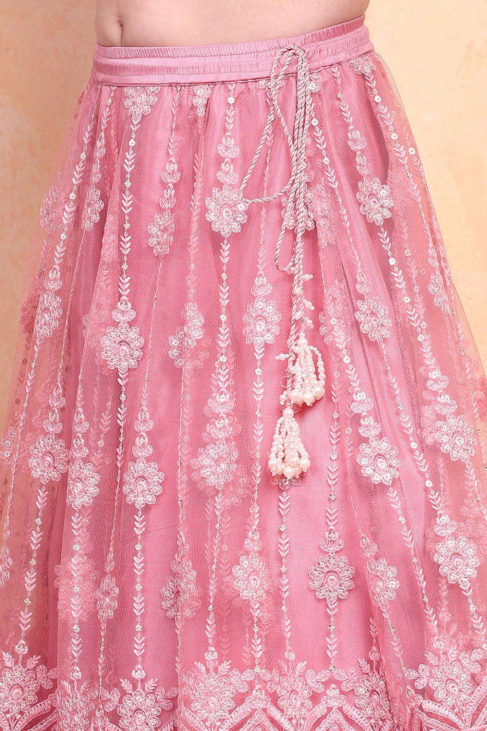 Rose Pink Net Blouse Lehenga Set image number 2