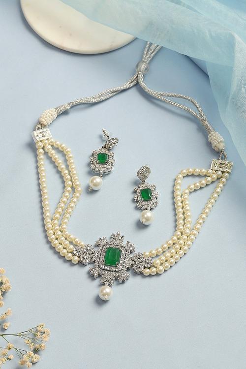 Green Alloy Necklace Set image number 2