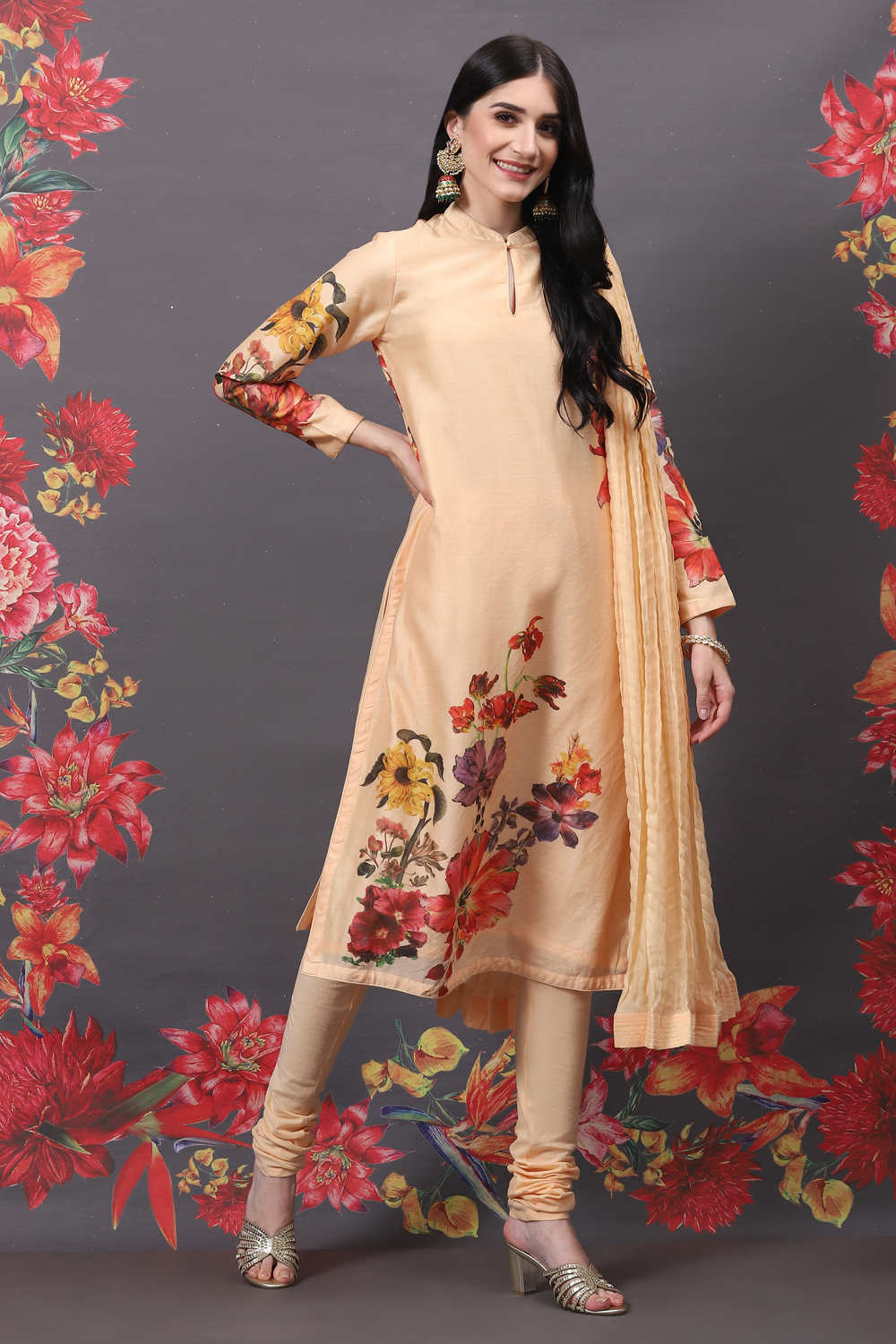 Indigo Cotton Silk Straight Printed Suit Set image number 6