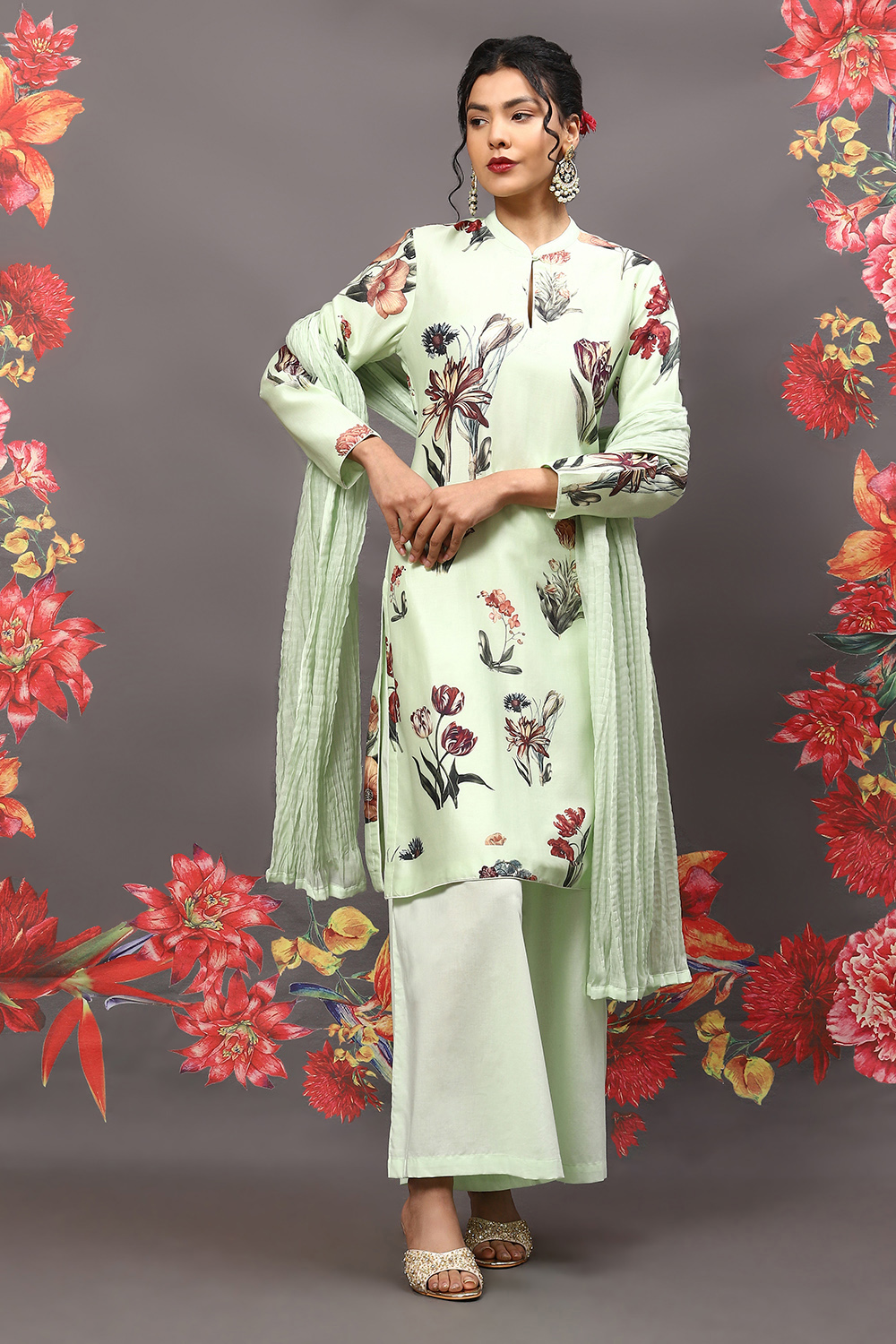 Off White Cotton Blend Straight Kurta Suit Set image number 7