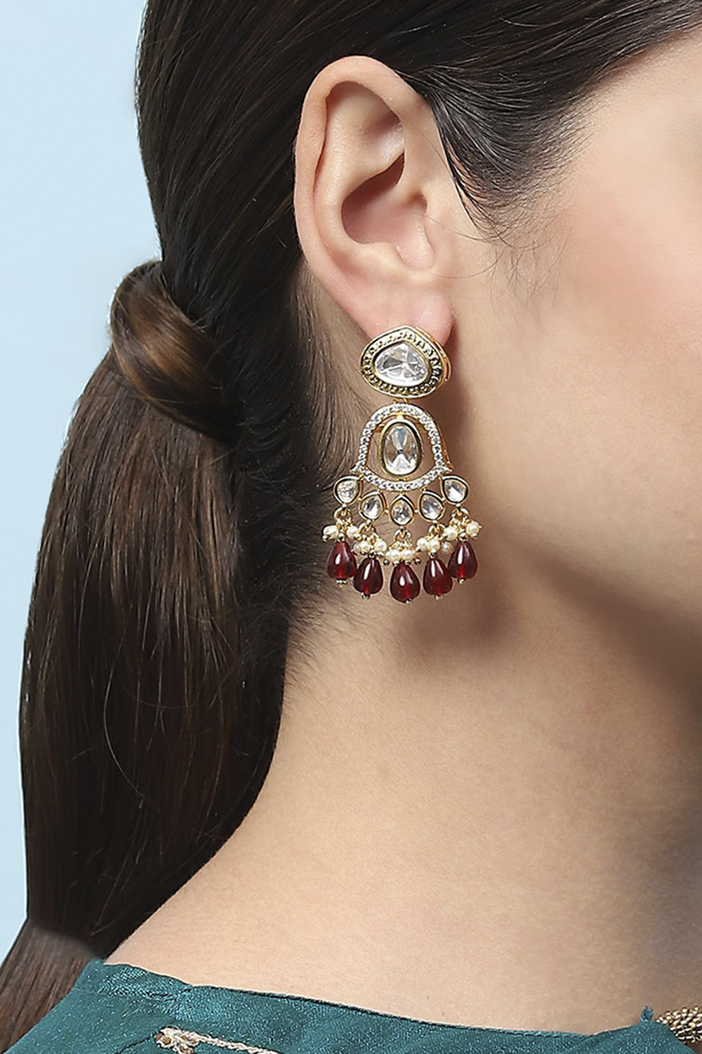 Red Stone Embellished Earrings image number 3