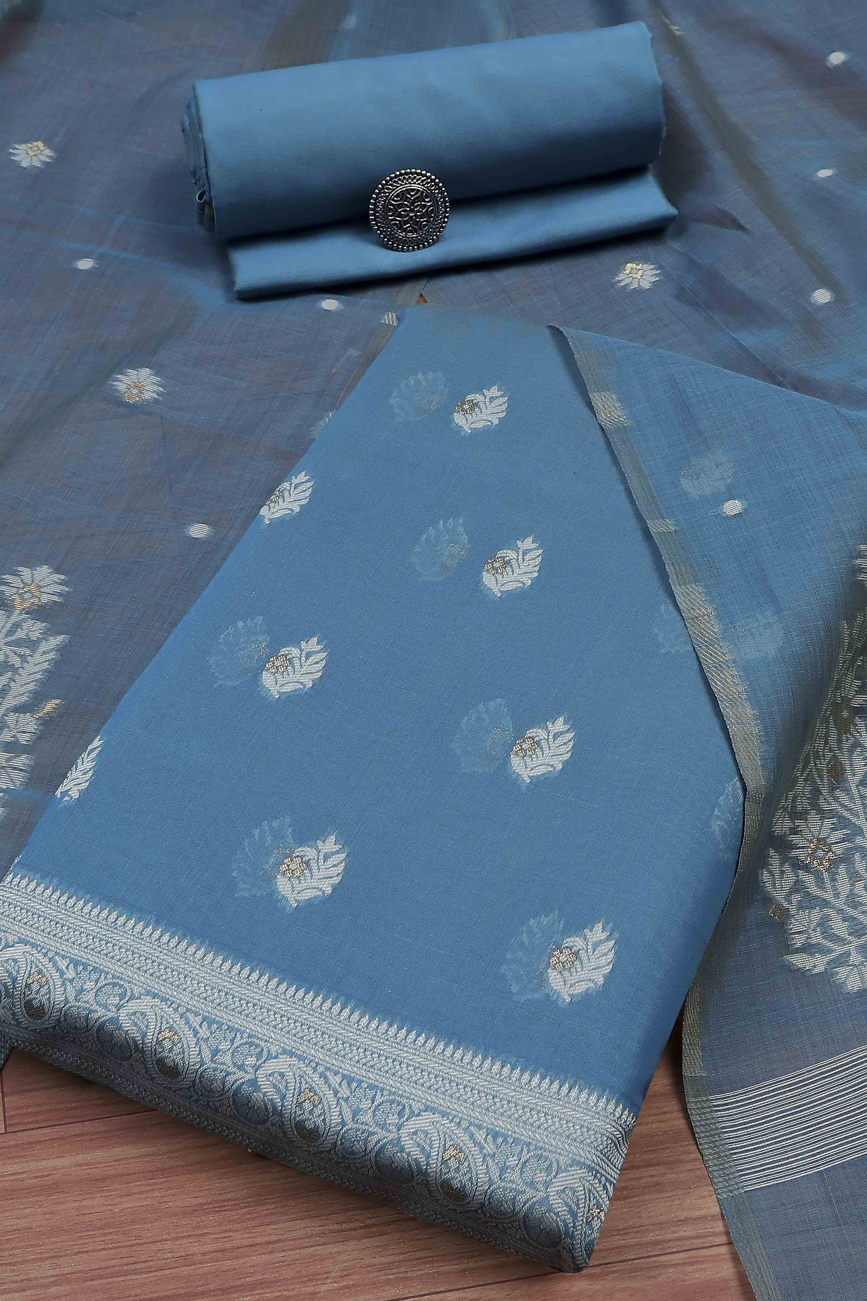 Pink Cotton Jamdani Unstitched Suit Set image number 0