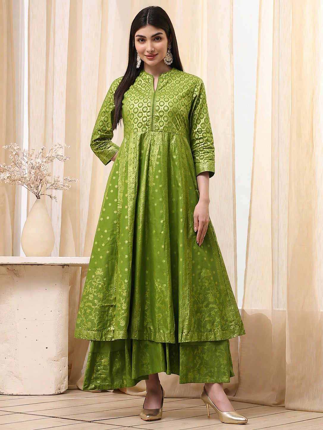 Lavender Cotton Layered Anarkali Dress image number 5