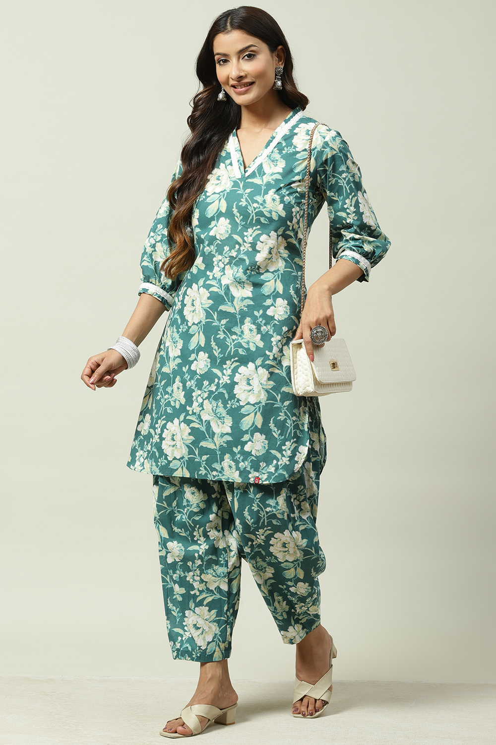 Black Cotton Straight Kurta Salwar Suit Set image number 5