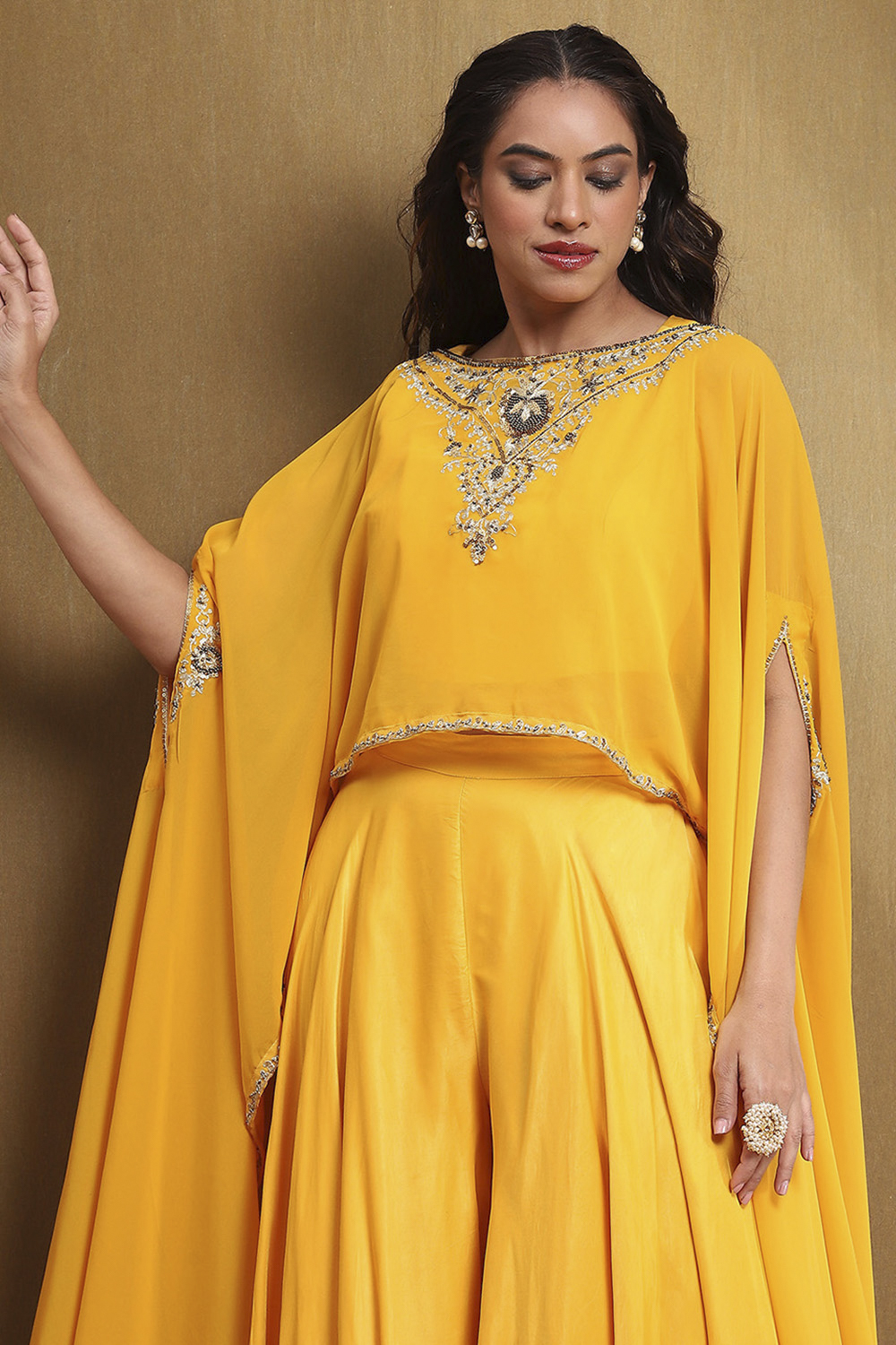 Yellow Embroidered Fusion Set image number 1