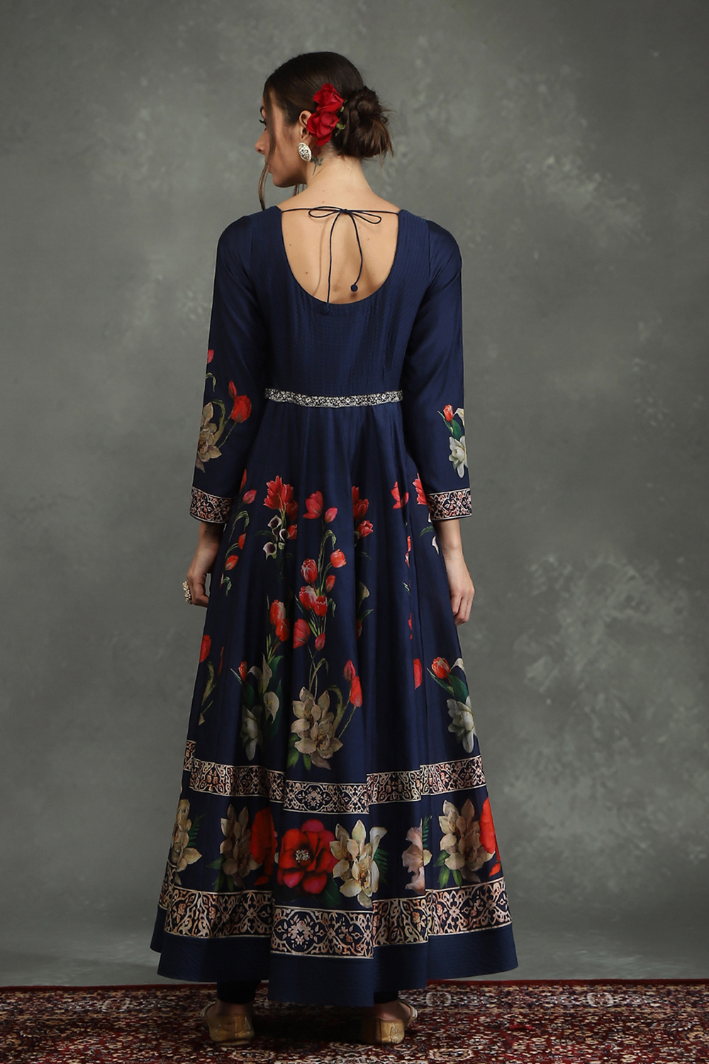 Maroon Silk Chanderi Floral Anarkali Suit Set image number 3