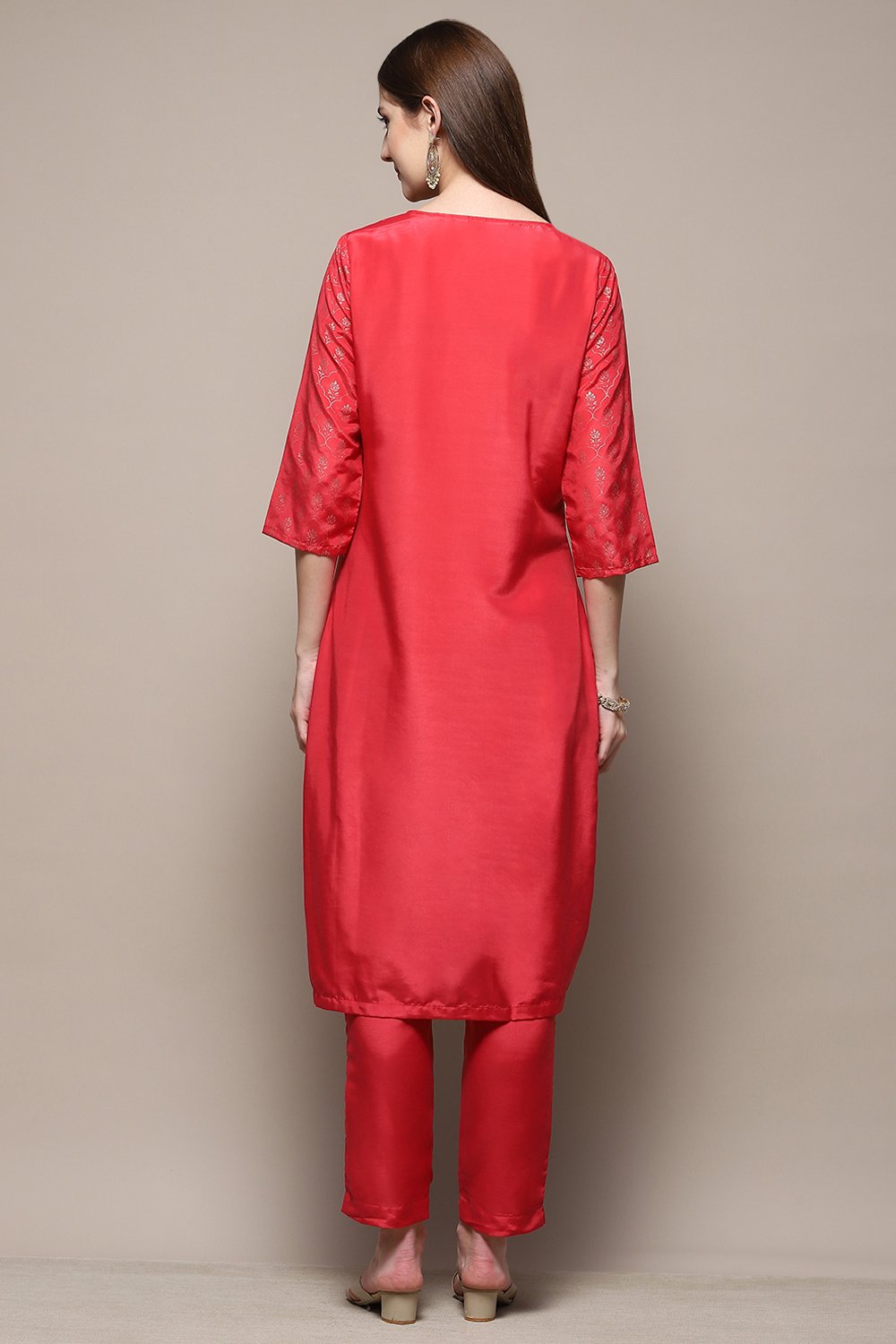 Dark Navy Art Silk Straight Kurta Slim Pants Suit Set image number 5