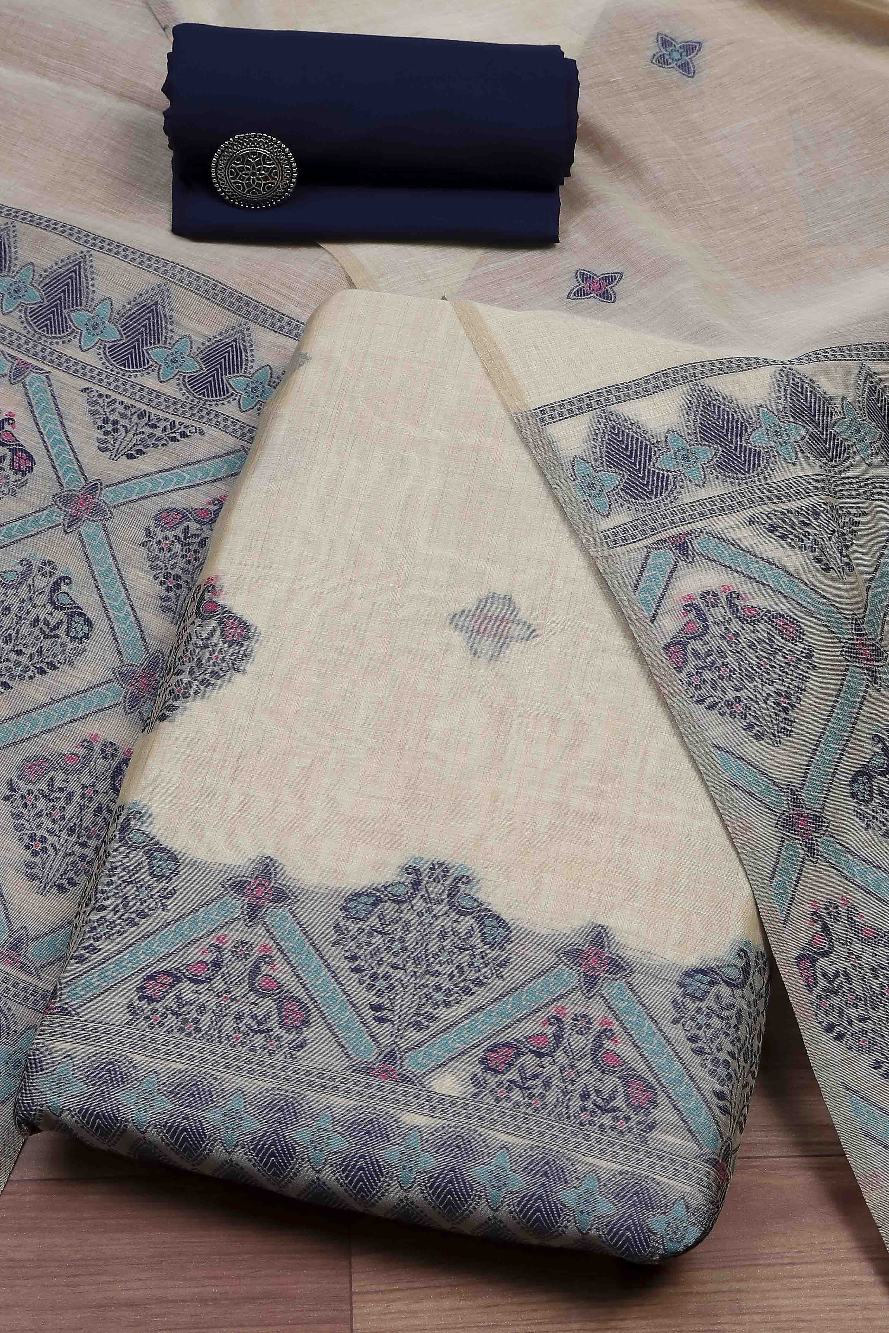 Rani Cotton Jamdani Unstitched Suit Set image number 0