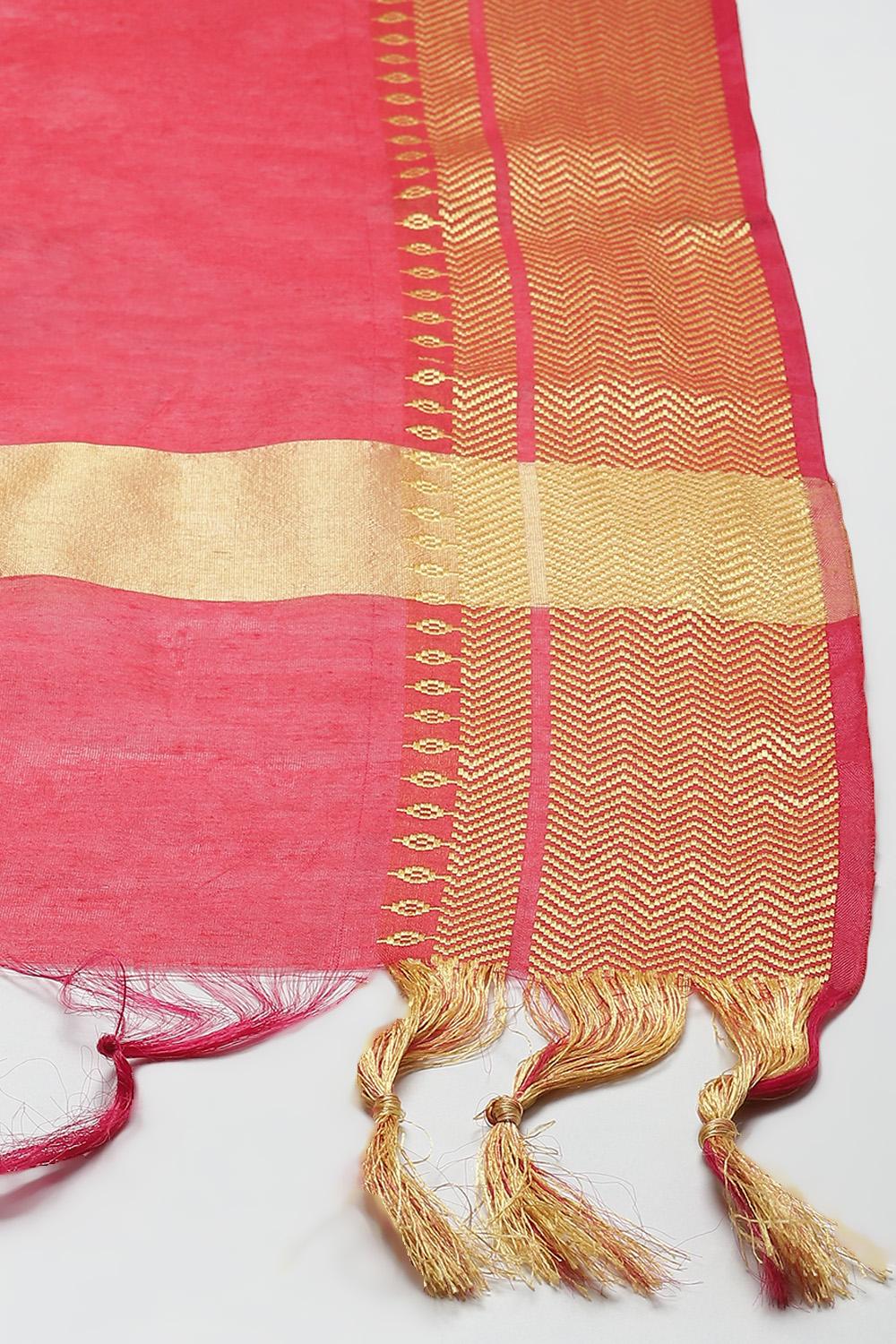 Off White Cotton Handloom Unstitched Suit Set image number 2