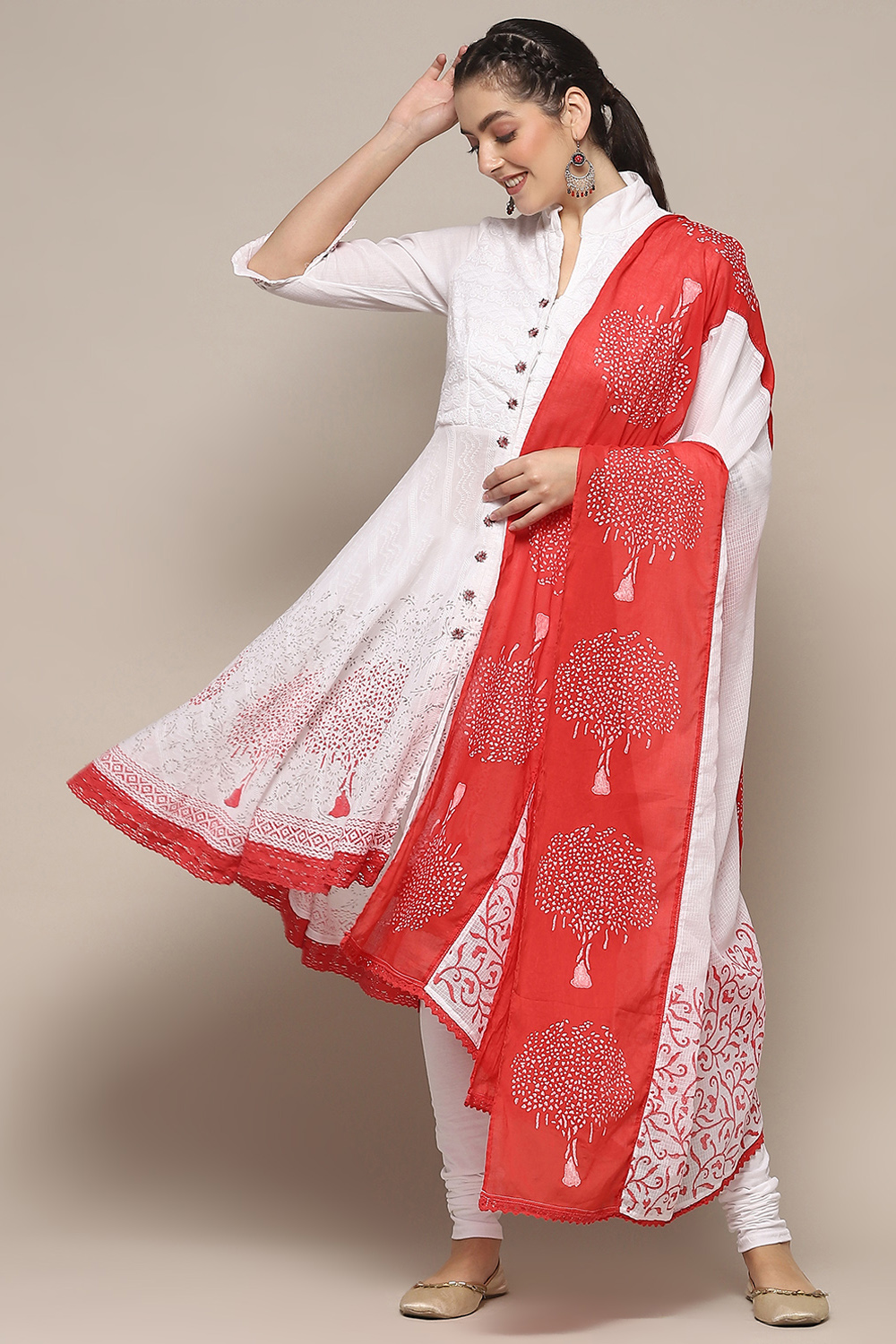 Turquoise Cotton Anarkali Solid Kurta Churidar Suit Set image number 0
