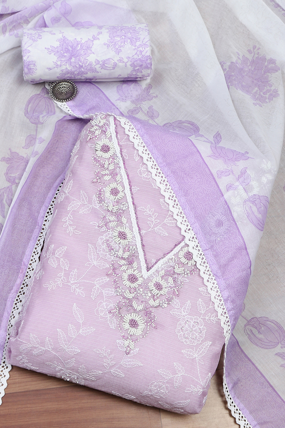 Peach Cotton Hand Embroidered Unstitched Suit Set image number 0