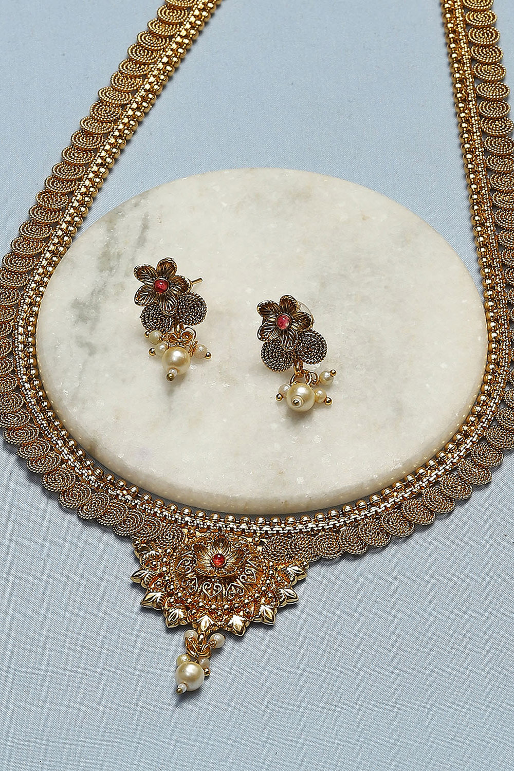 Gold Brass Necklace Set image number 4