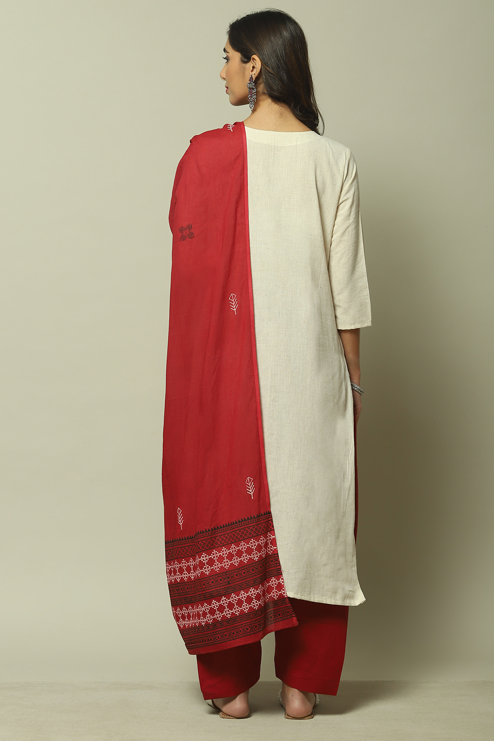 Red Flex Machine Embroidered Unstitched Suit Set image number 2