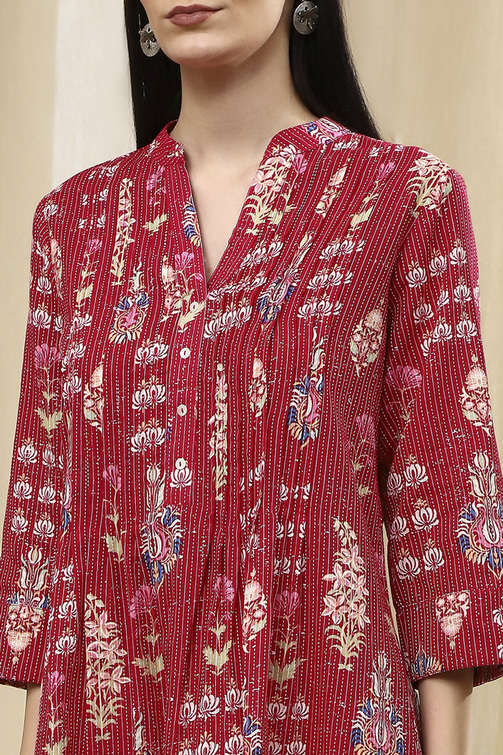 Black Cotton Printed A-Line Kurta image number 1