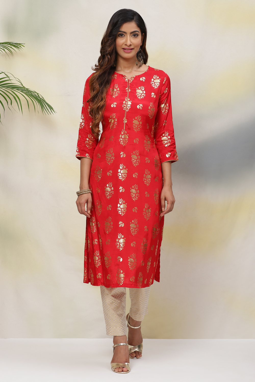 Red Straight Viscose Kurta image number 0