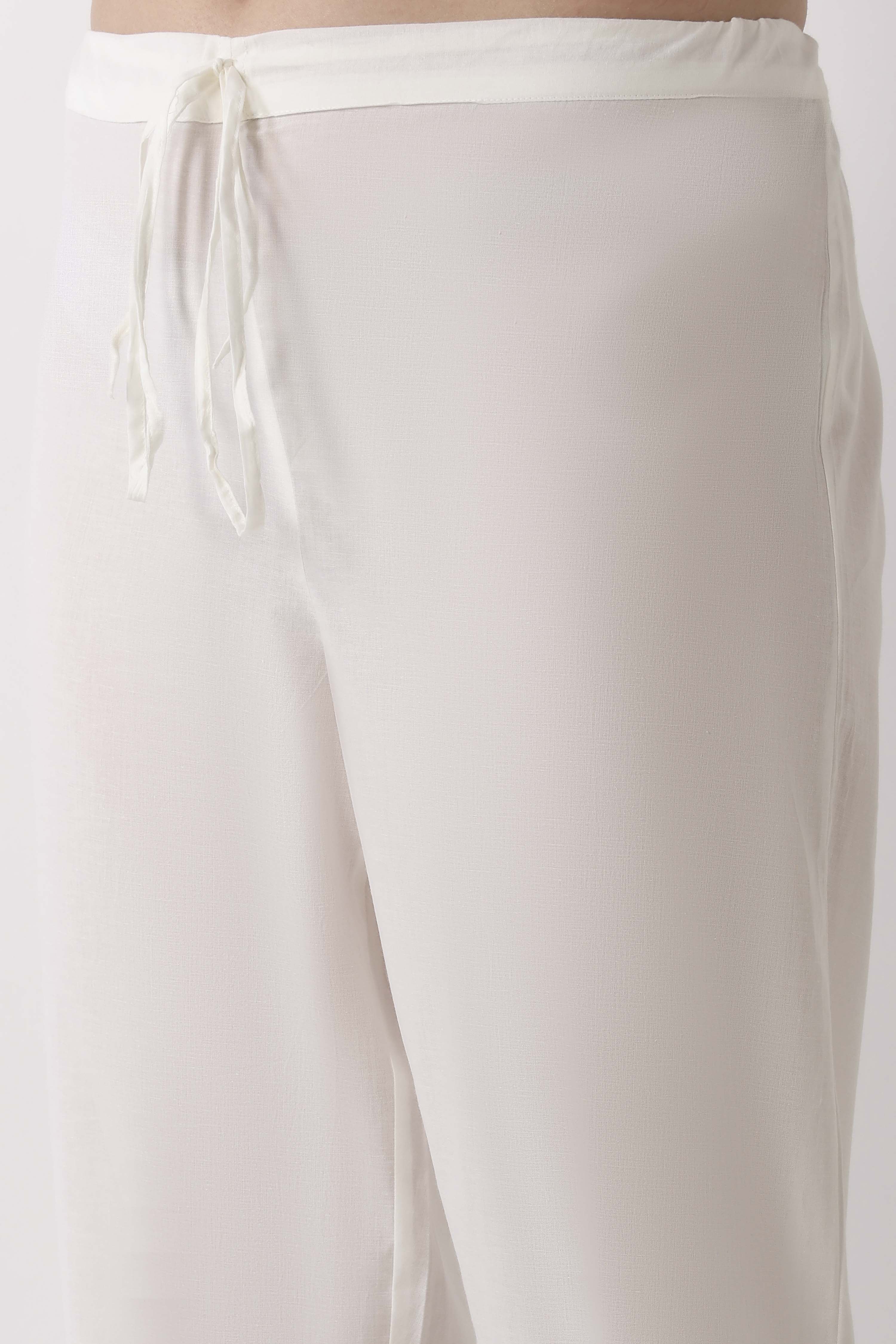 Off White Cotton Regular Pants image number 1