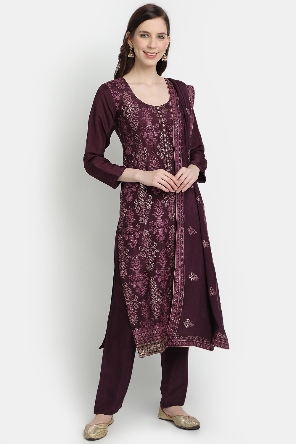 Red Chanderi Woven Unstitched Suit Set image number 0