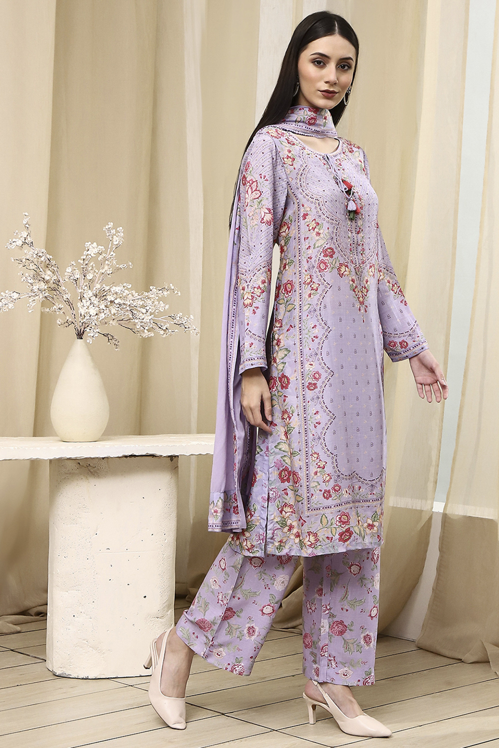 Purple Modal Blend Straight Suit Set image number 5