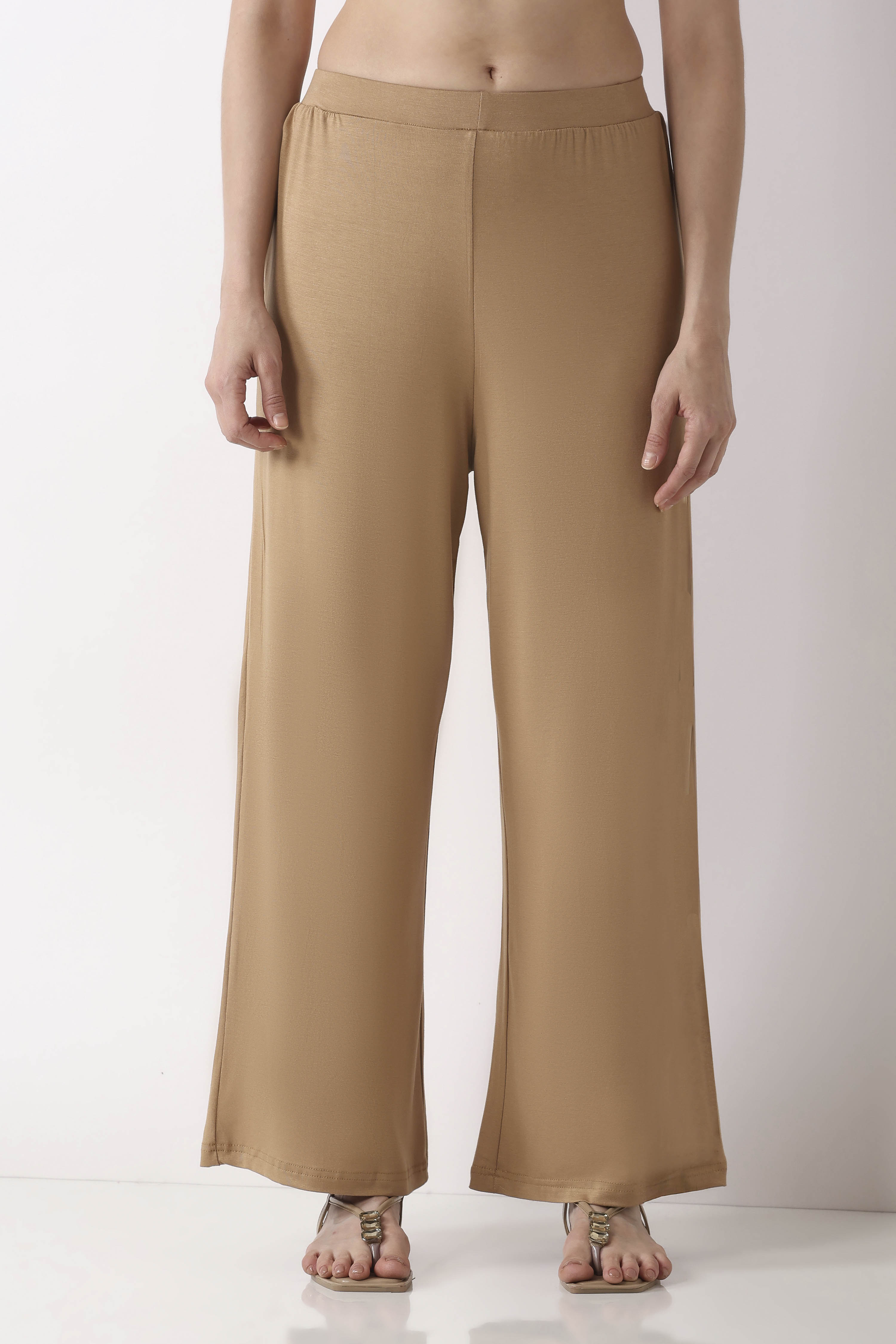 Black Viscose Lycra Relaxed Palazzos image number 4