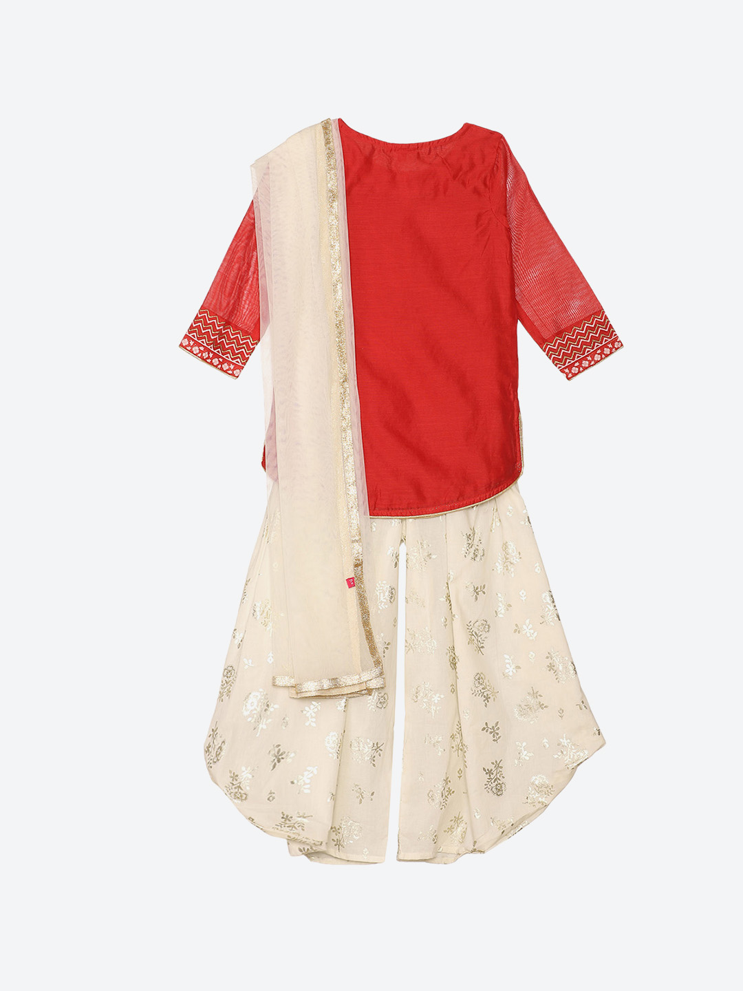 Red Art Silk Straight Kurta Dhoti Salwar Suit Set image number 2