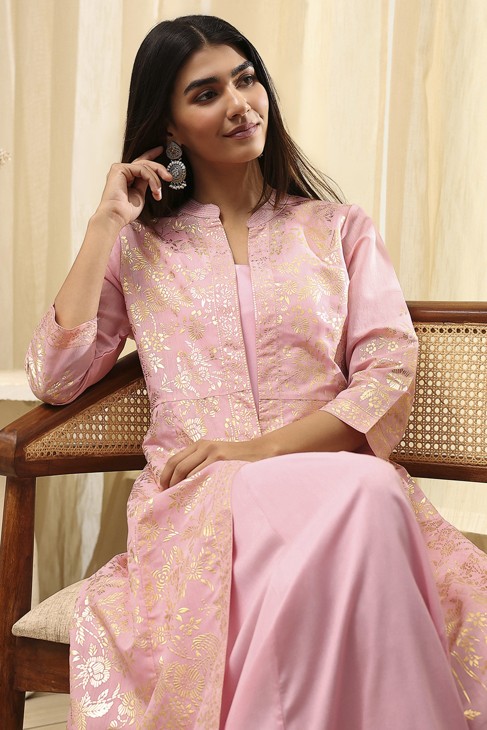 Earthy Brown Printed Layered Cape Dress image number 0