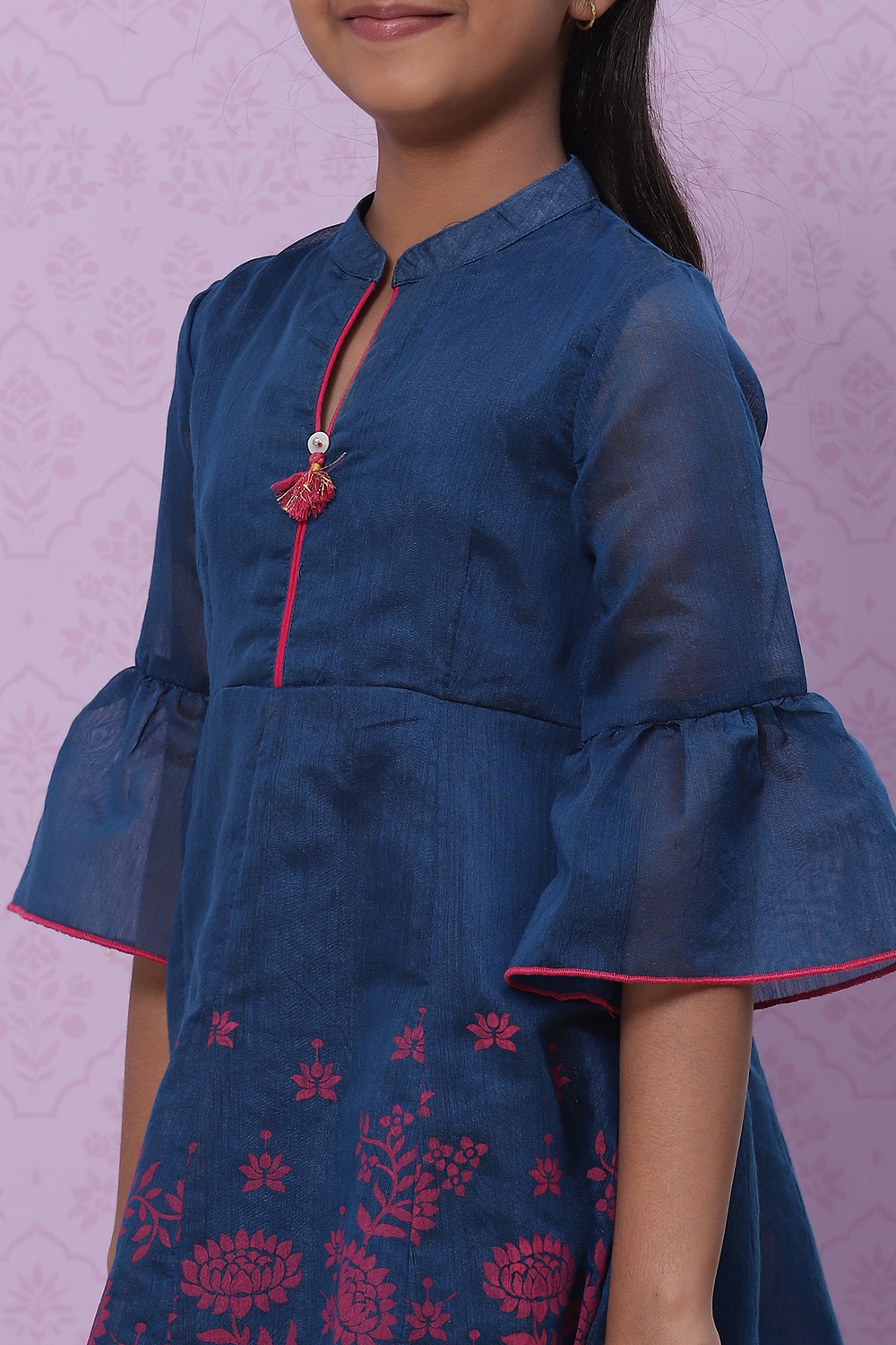 Blue Art Silk Flared Printed Top image number 1