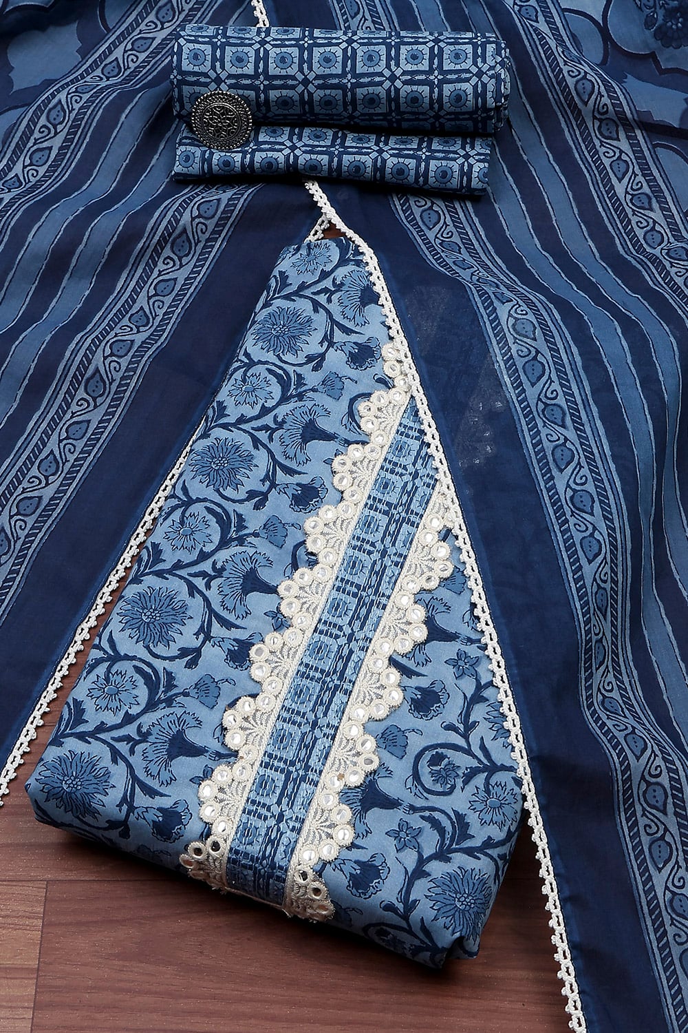 Brown Cotton Printed Embroidered Unstitched Suit Set image number 0