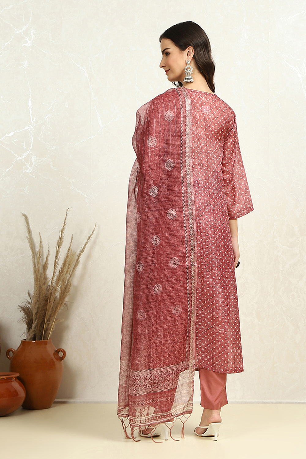 Maroon Cotton Printed Unstitched Suit Set image number 5