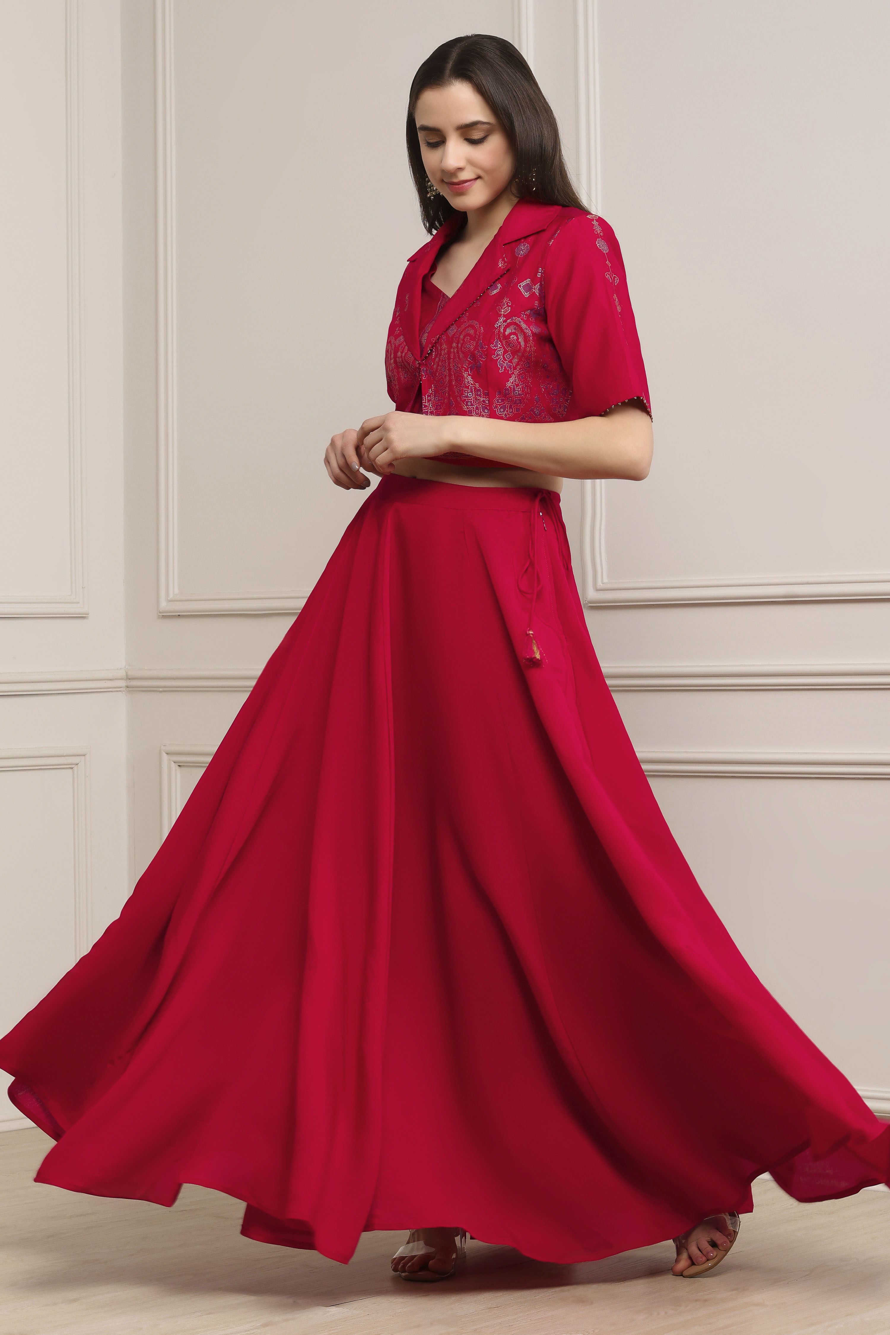 Fuchsia Viscose Rayon Kalidar Lehenga Set image number 0