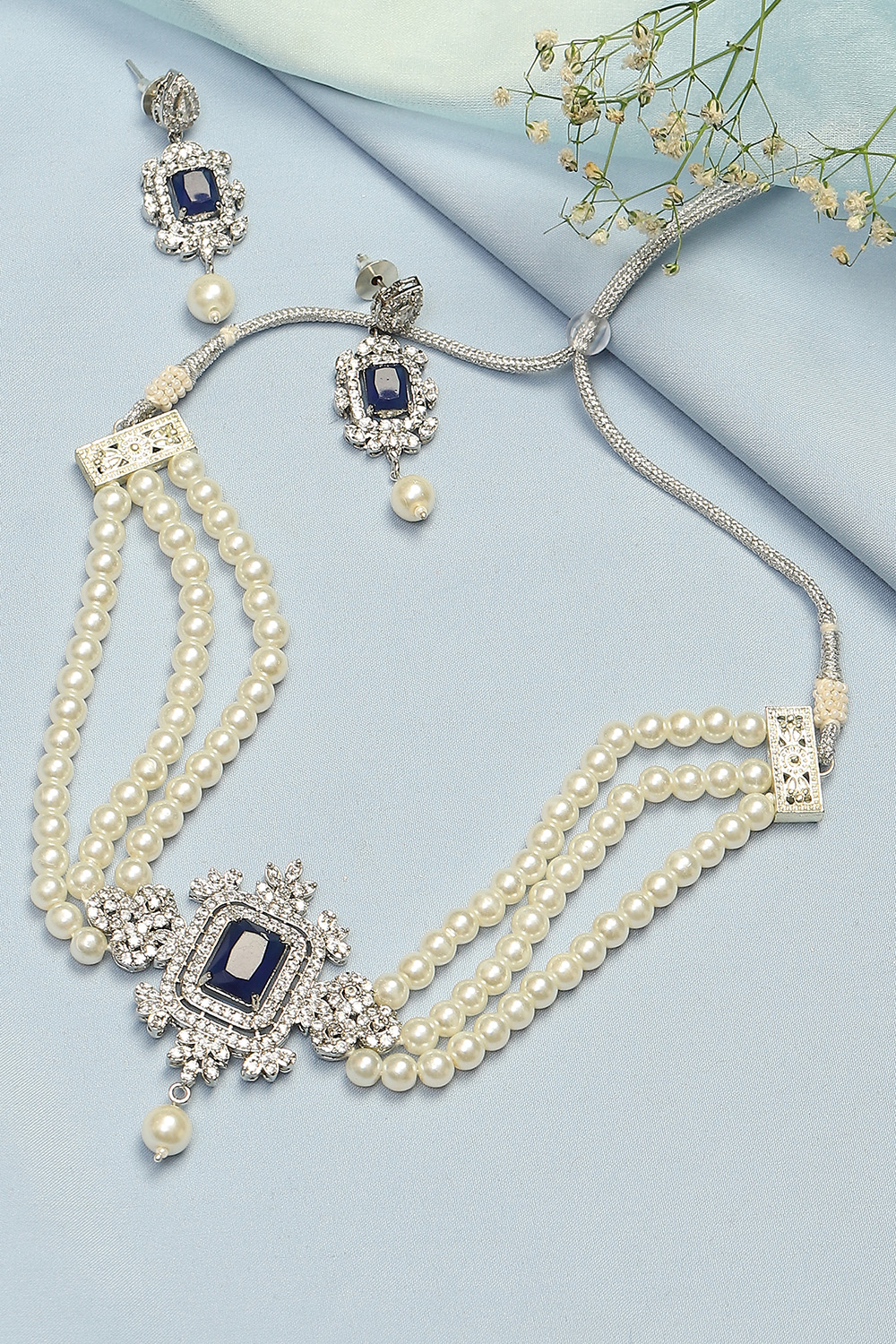 Blue Alloy Necklace Set image number 0