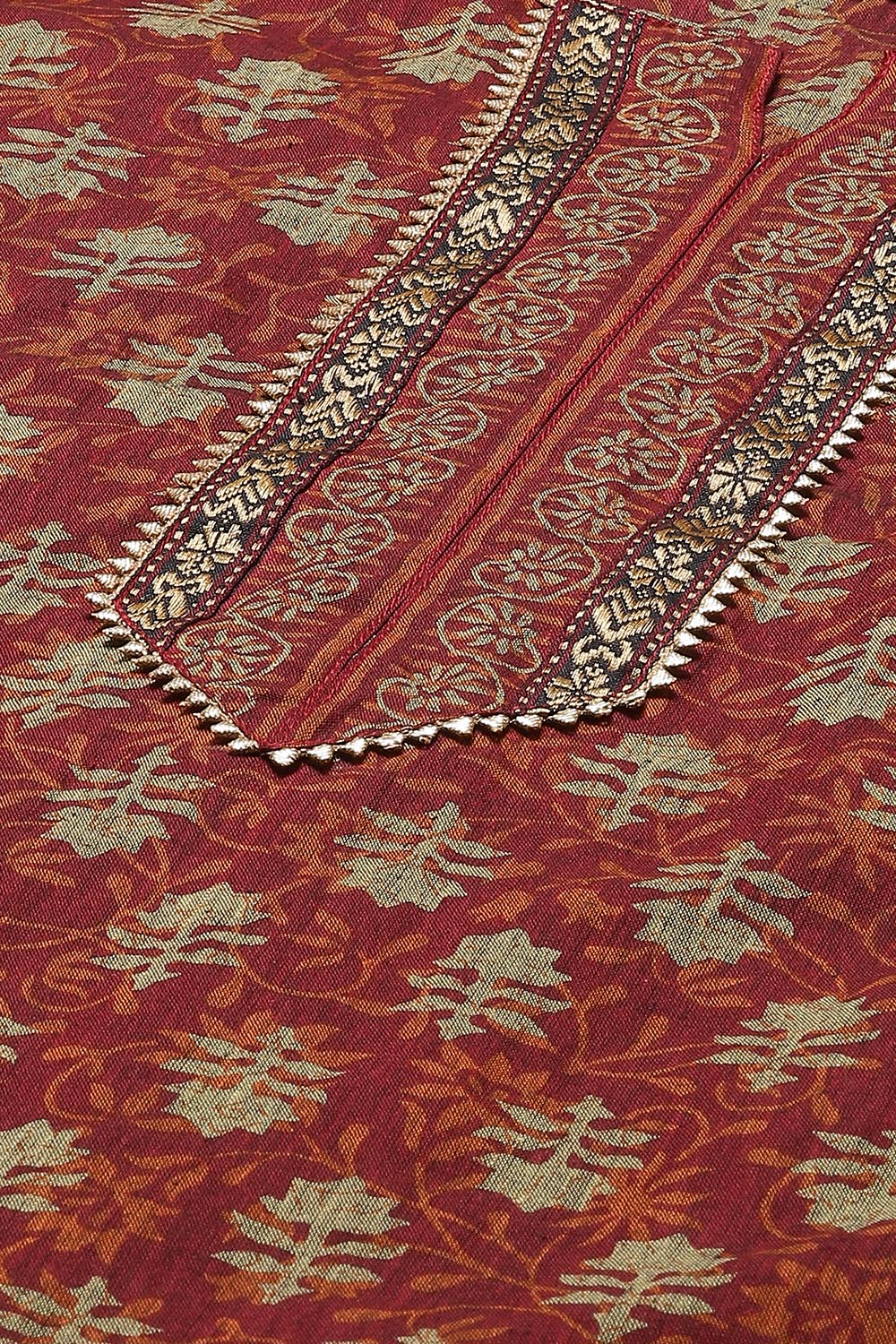 Red Cotton Woven Unstitched Suit Set image number 1