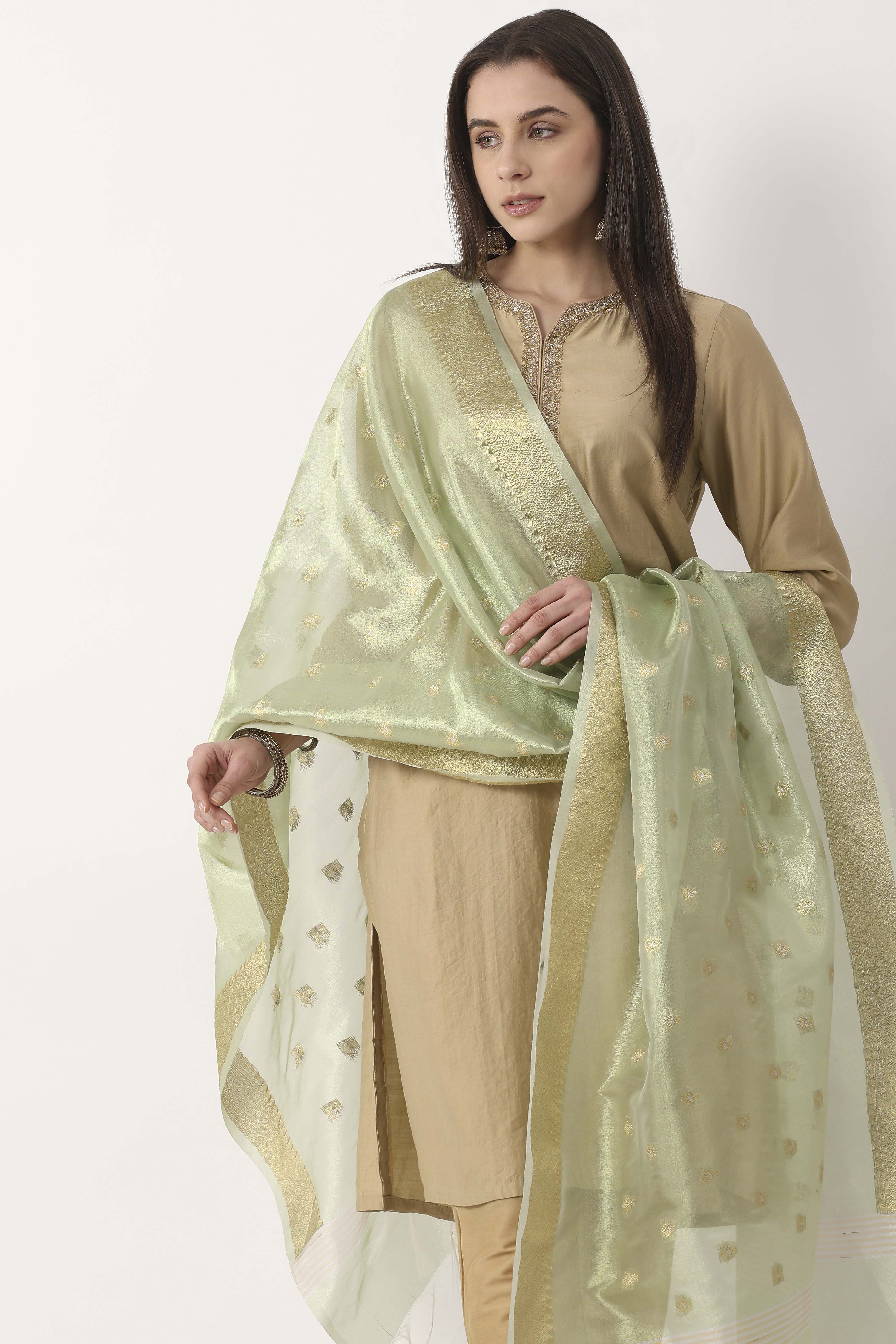 Mint Green Art Silk Dupatta image number 1