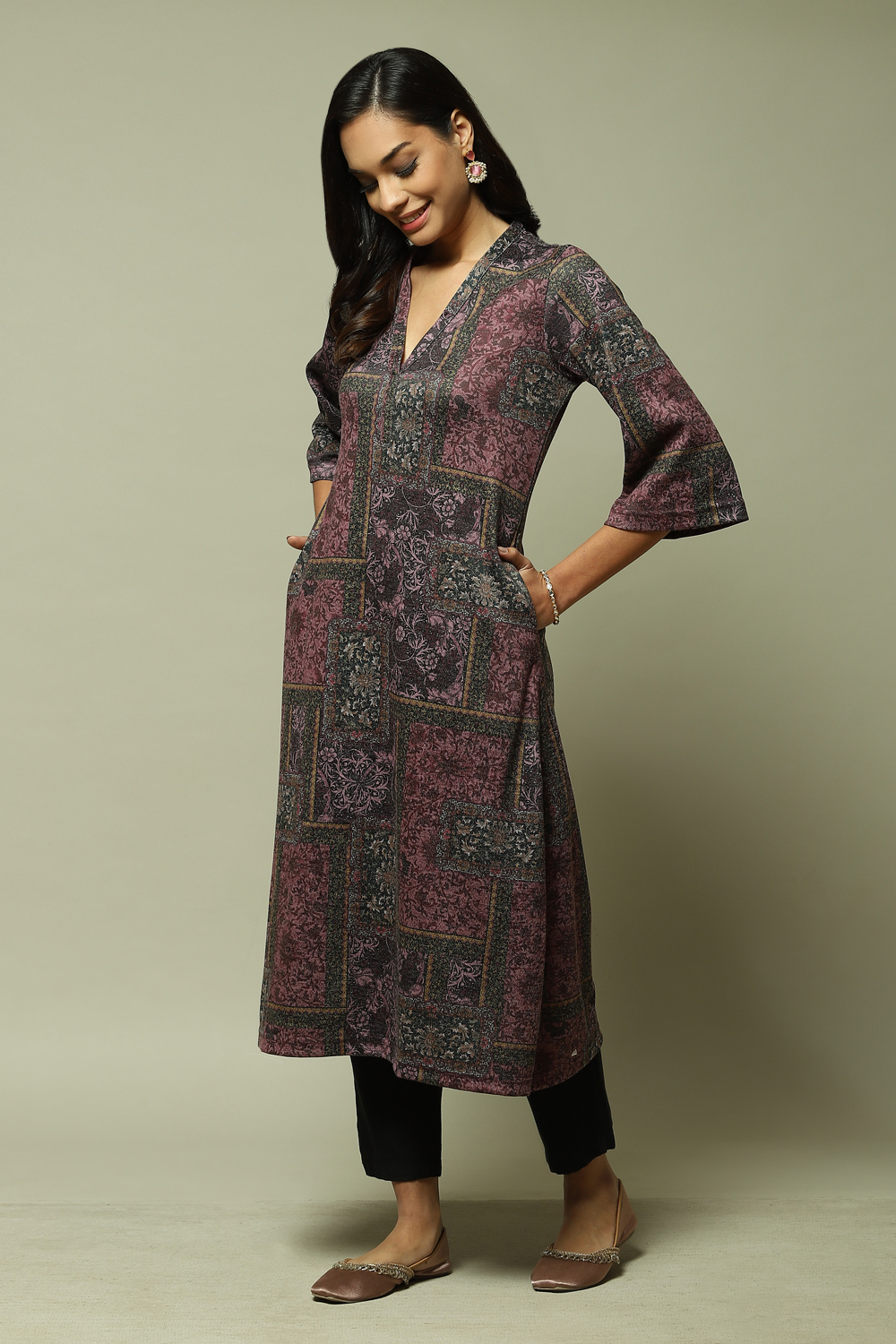 Oil Pink Straight Printed Kurta image number 5