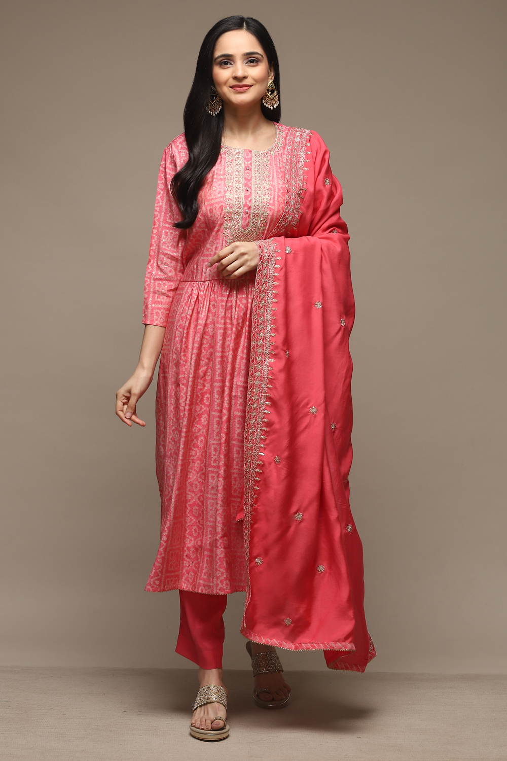 Pink Modal Machine Embroidered Unstitched Suit Set image number 8