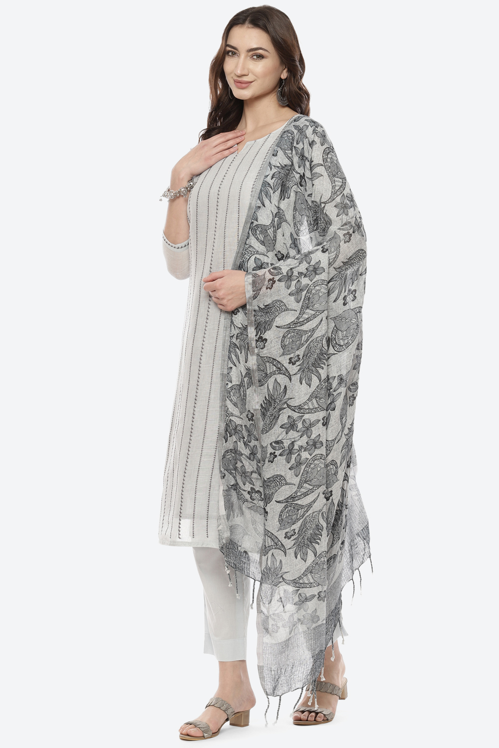 Light Blue Linen Woven Unstitched Suit Set image number 5