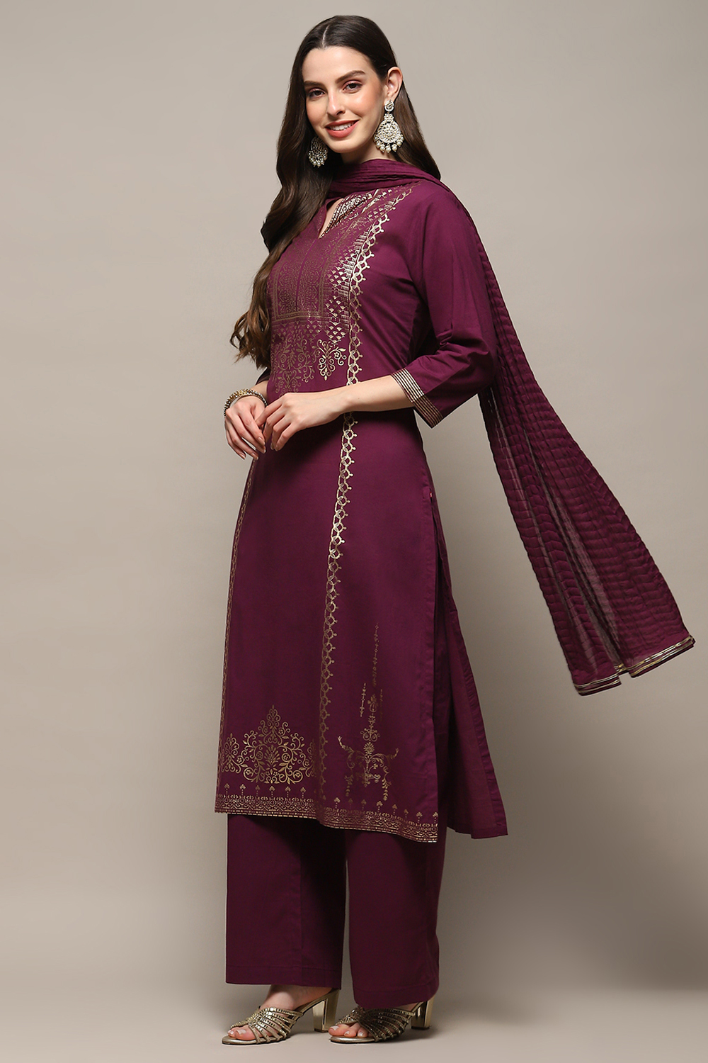 Deep Red Cambric Relaxed Kurta Palazzo Suit Set image number 4