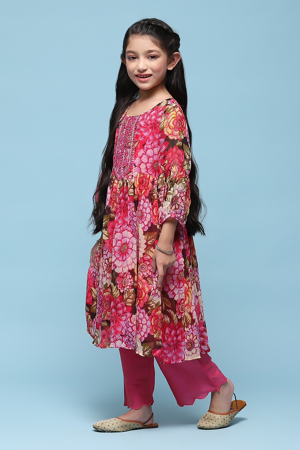 Pink Polyester Gathered Printed 2 Piece Set image number 3