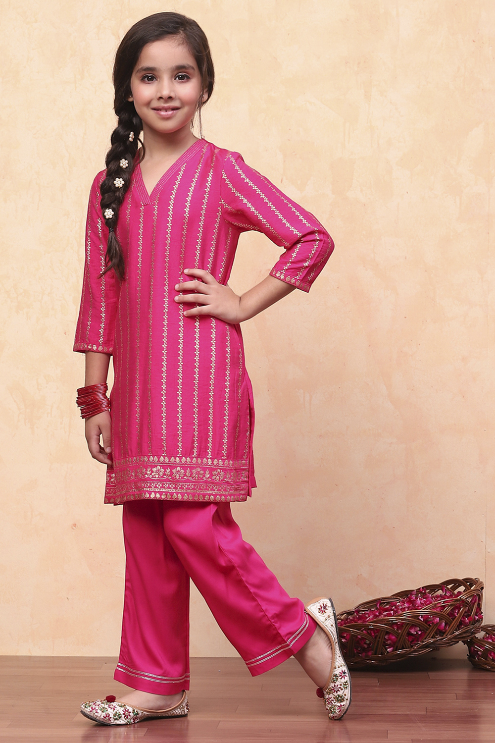 Pink Cotton Printed Straight Kurta Pants Set image number 3