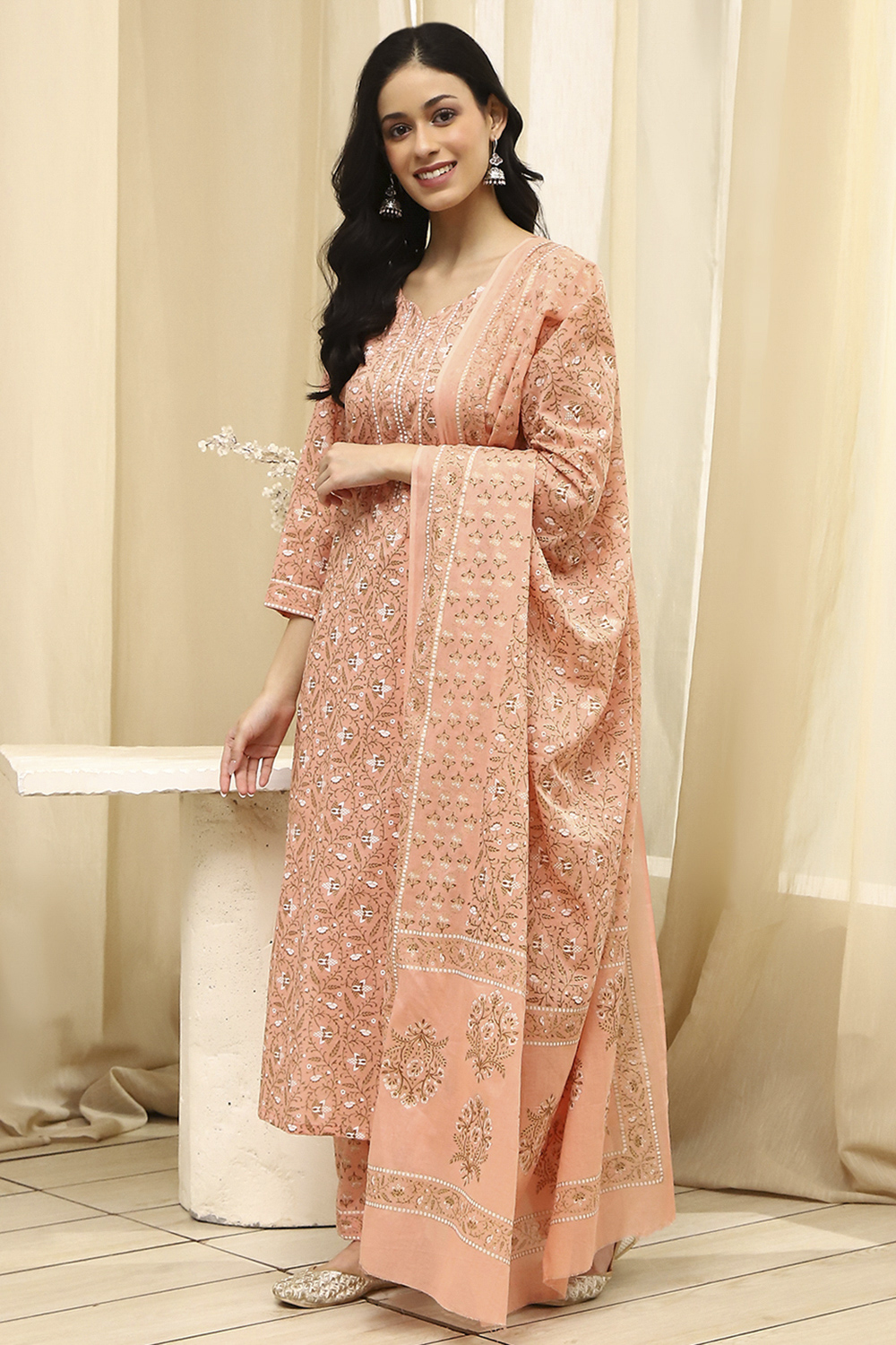 Assorted Cotton Hand Block Print Unstitched Suit Set image number 4