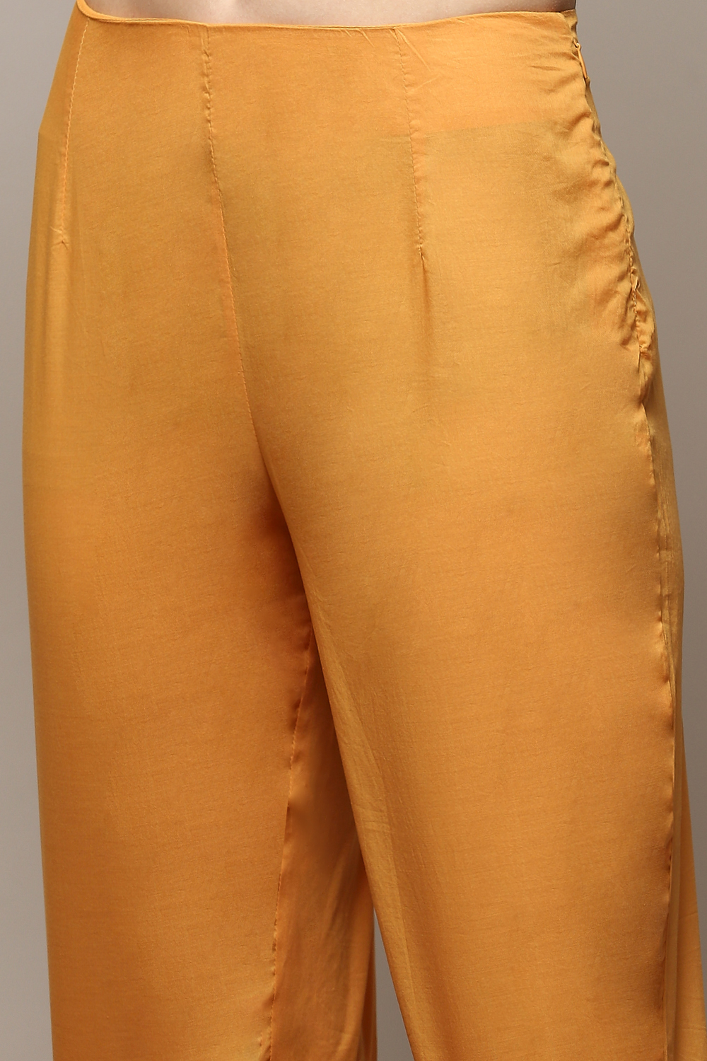Mustard Cotton Straight Kurta Slim Pants Suit Set image number 2
