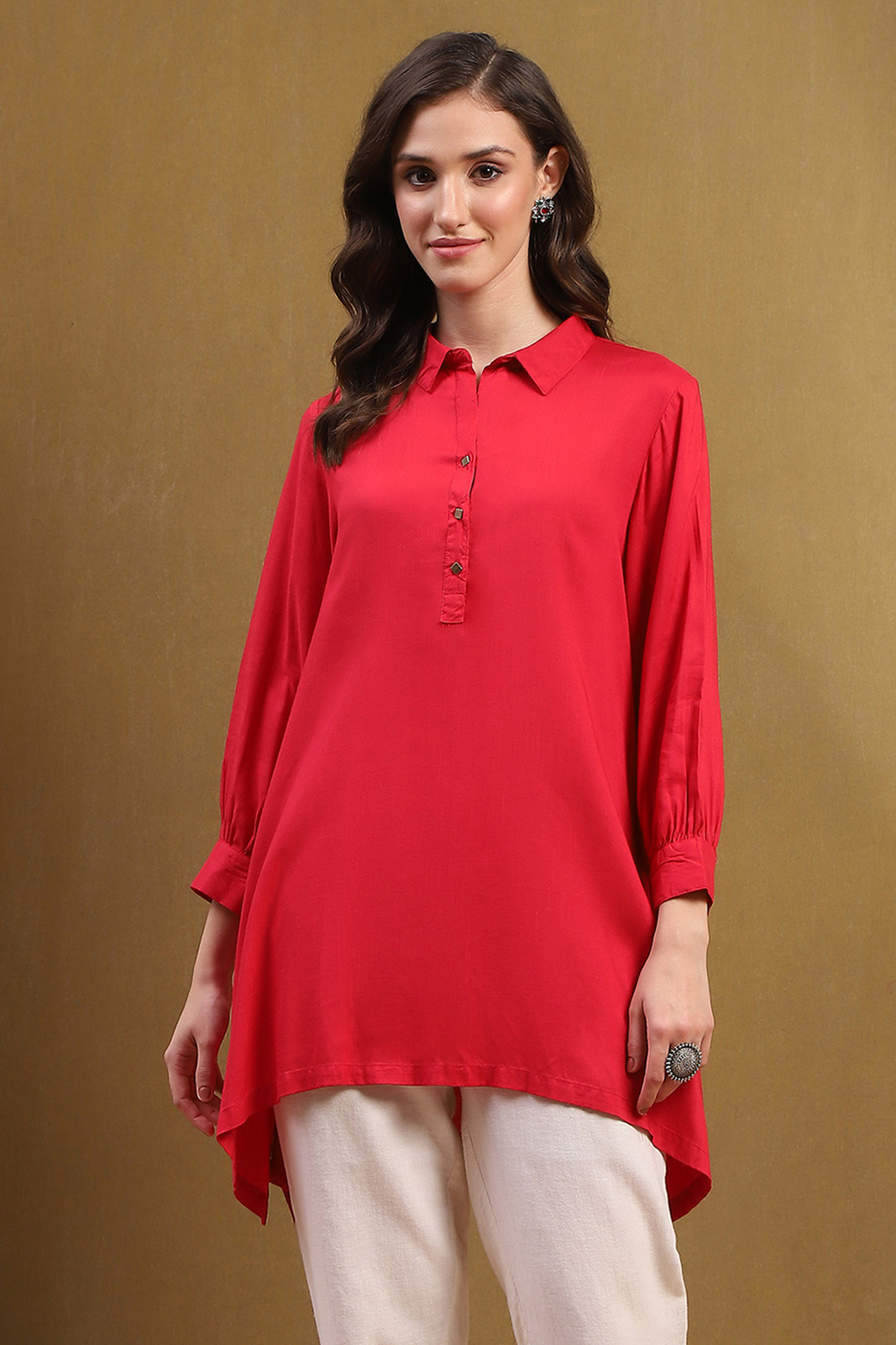 Mustard Yellow Solid Asymmetric Short Kurta image number 5